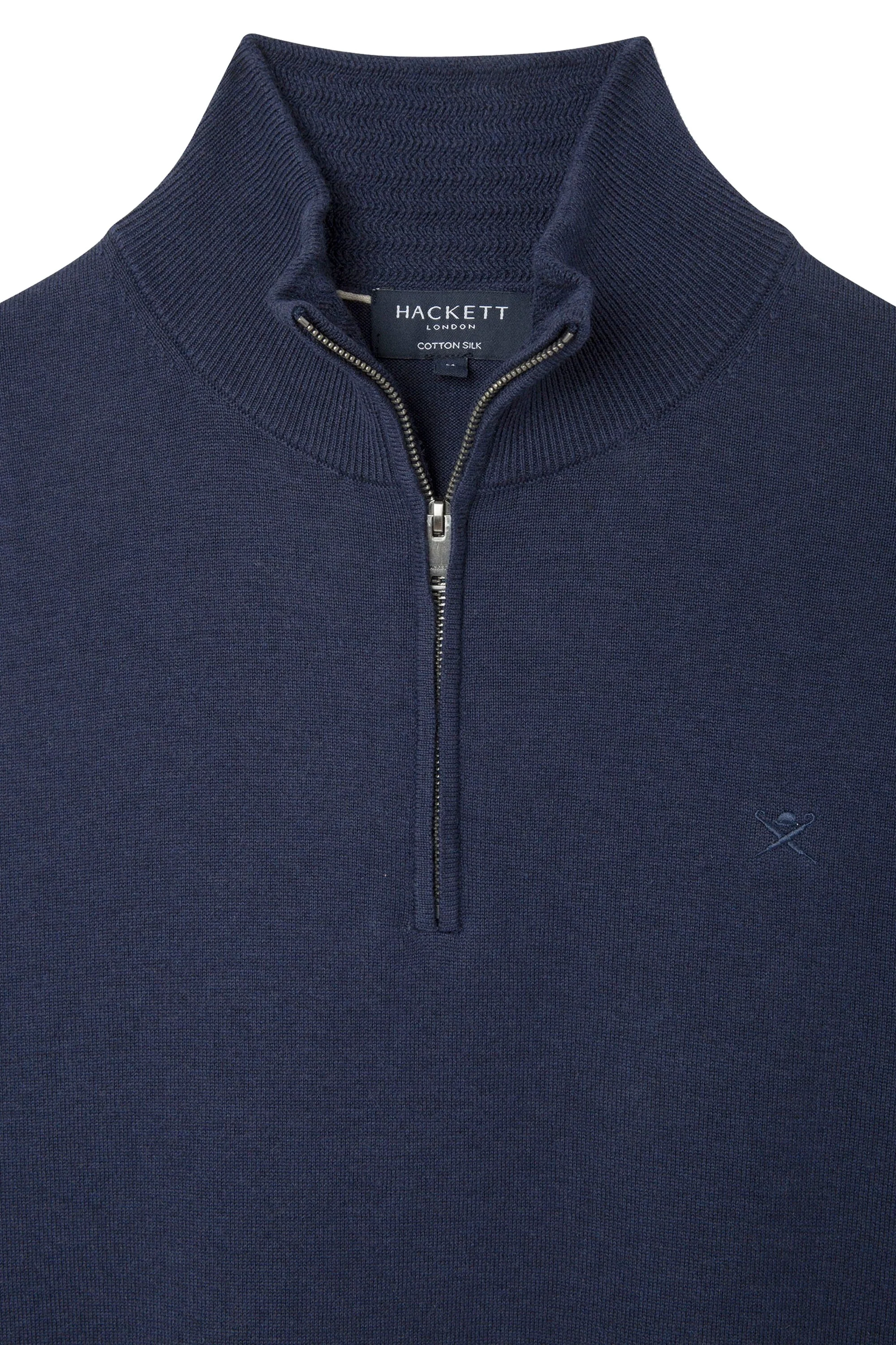 Hackett Cotton Silk Half Zip Knitwear Navy - Image 4