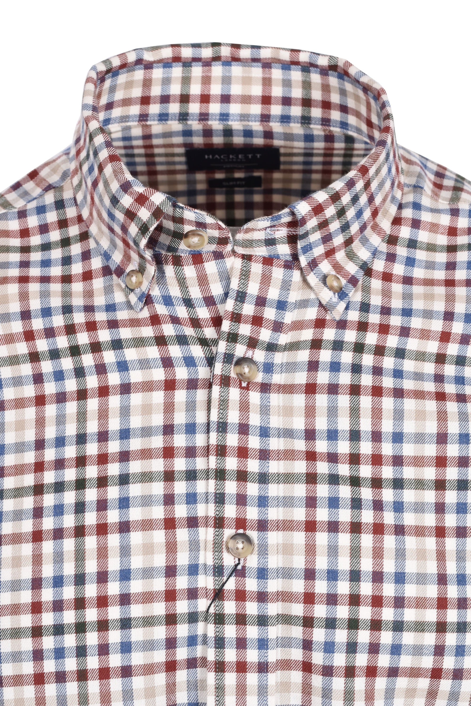 Hackett Flannel 3 Col Gingham Check Shirt Burgundy/Blue/Green - Image 2