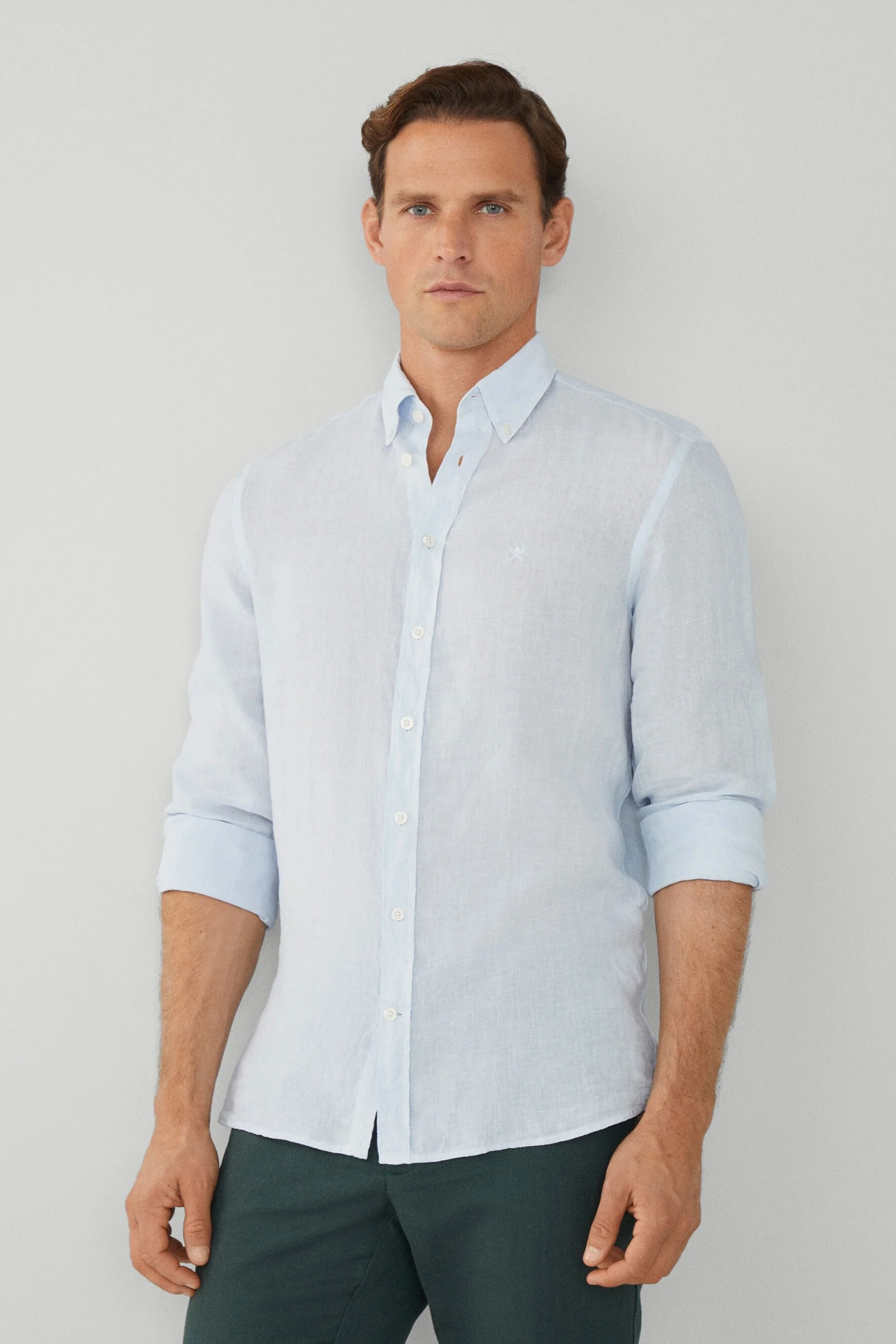 Hackett Linen Long Sleeved Shirt Sky Blue - Image 2