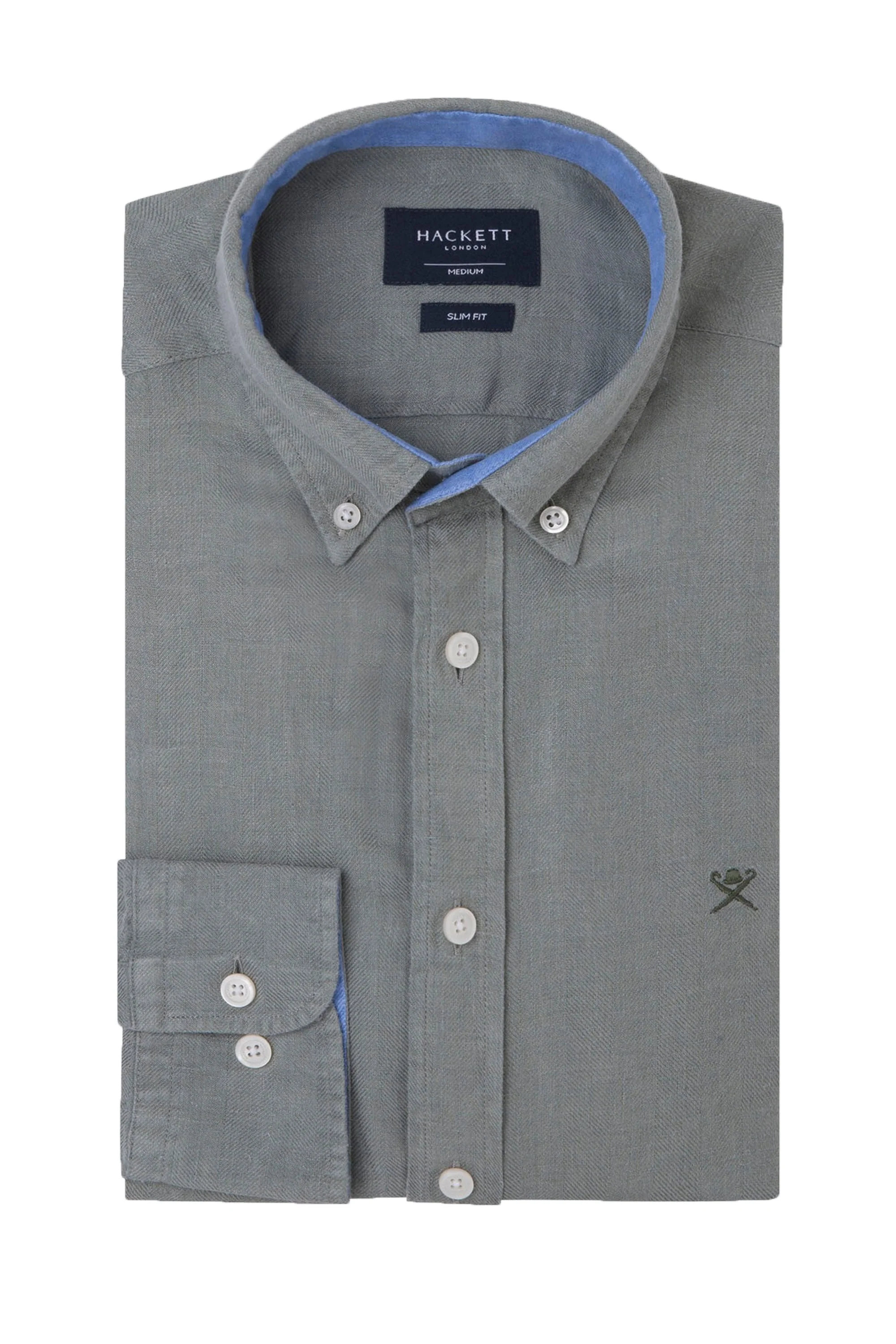 Hackett Long Sleeved Linen Shirt Green - Image 3