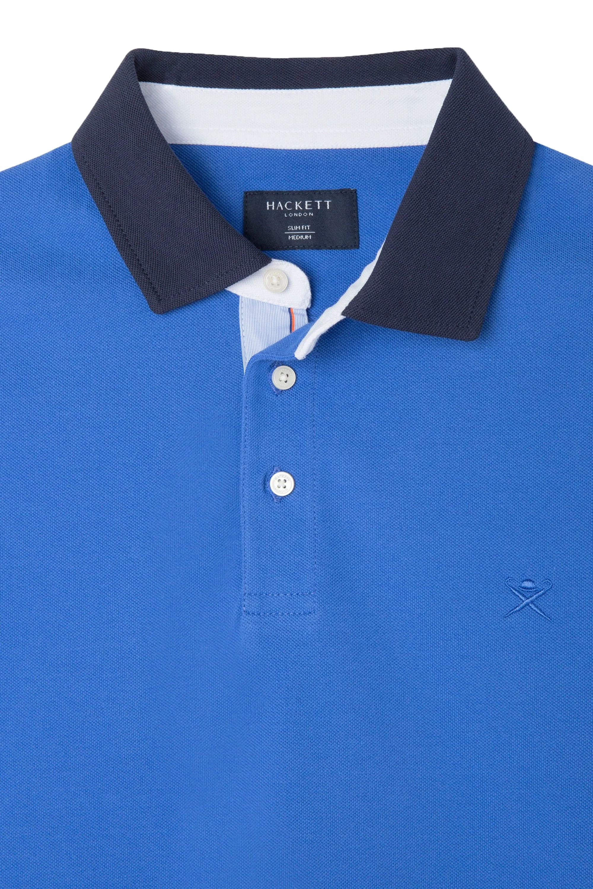 Hackett Selvedge Placket Polo French Blue - Image 3