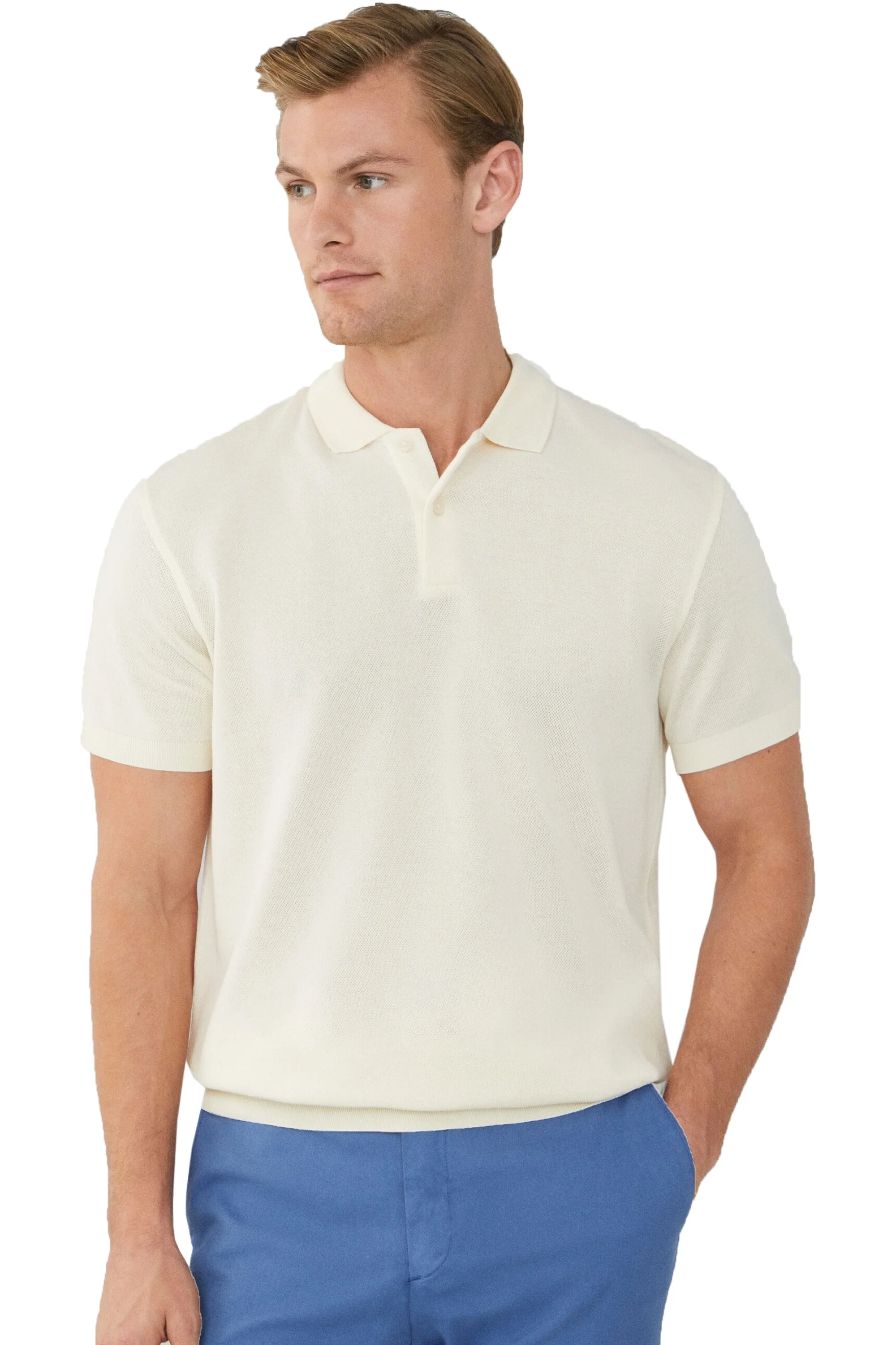 Hackett Stop Start Knit Polo Shirt Canvas White - Image 3