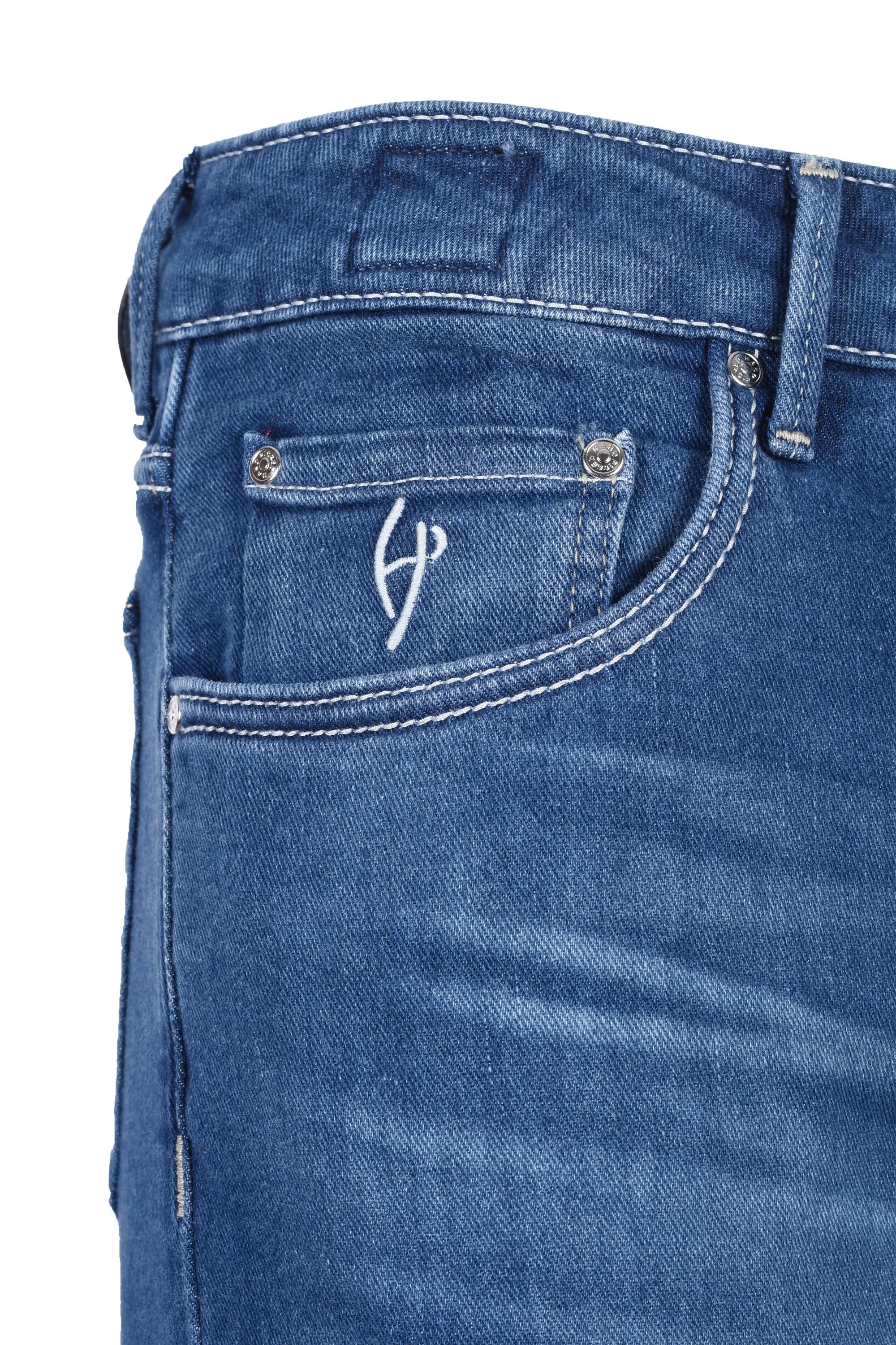 Handpicked Ravello Pink Painted Badge Jeans Light Blue - Image 4