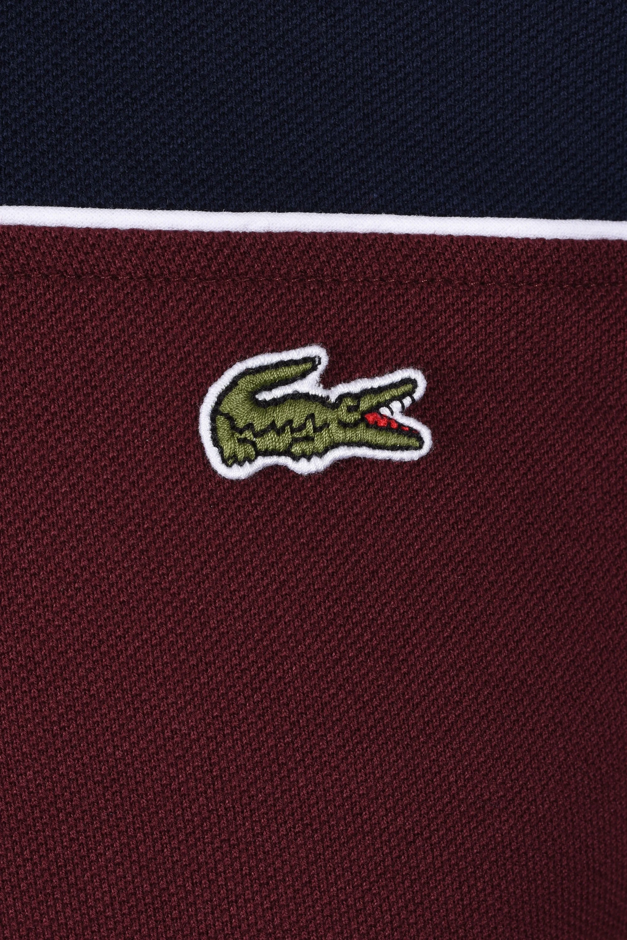 Lacoste Colour Block Short Sleeve Polo Shirt Navy/Bordeaux - Image 3