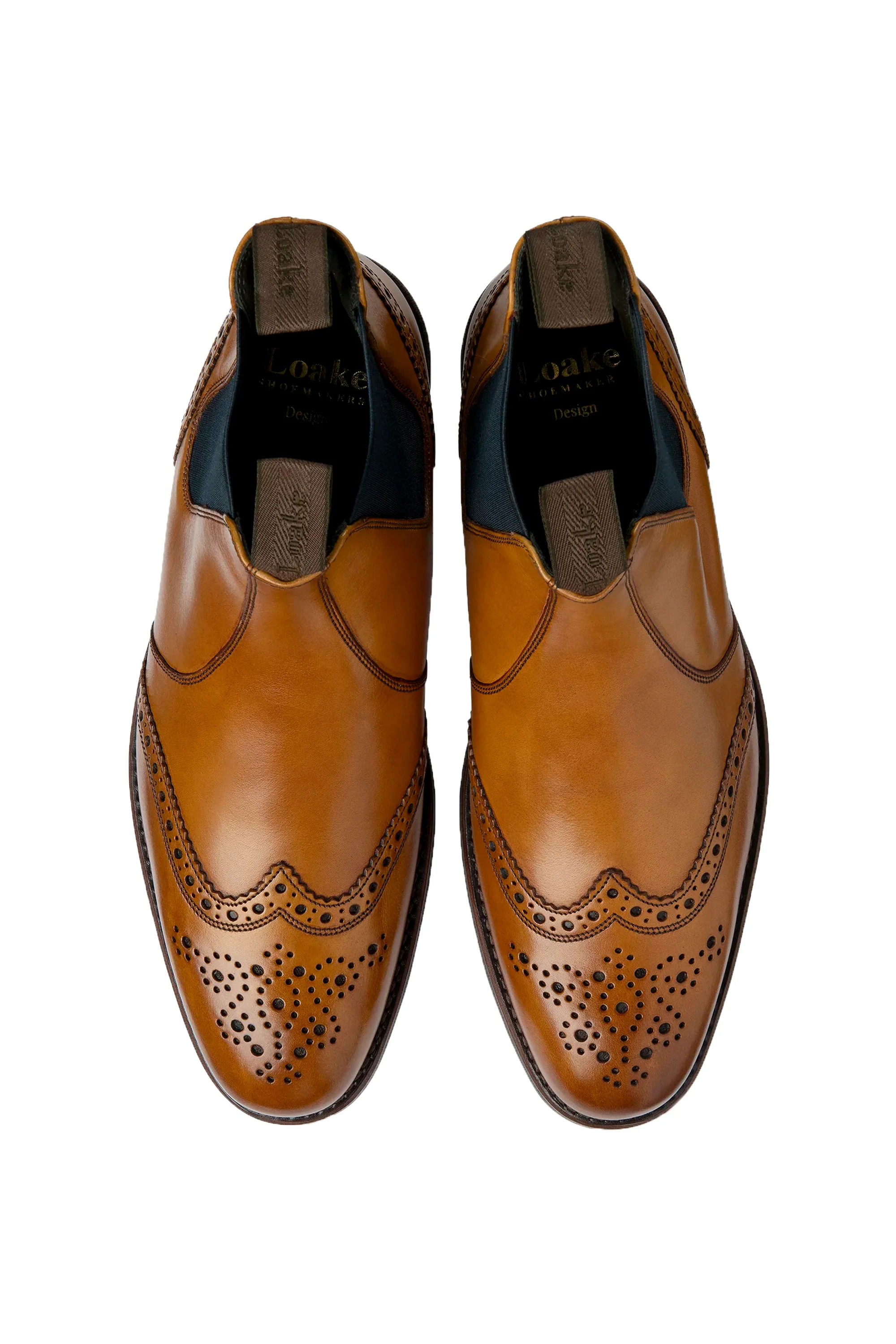 Loake Hoskins T Calf Brogue Chelsea Boot Tan - Image 3