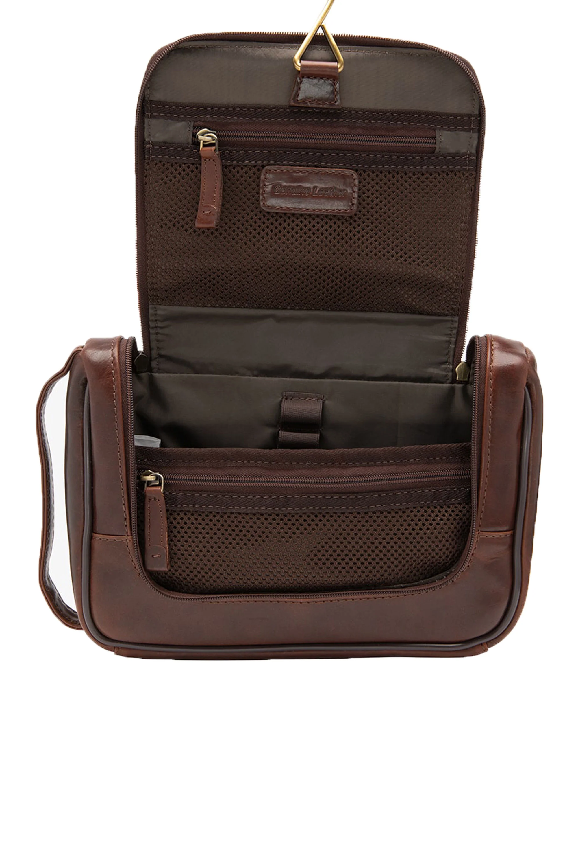 Loake Severn Leather Hanging Wash Bag Brown - Image 3