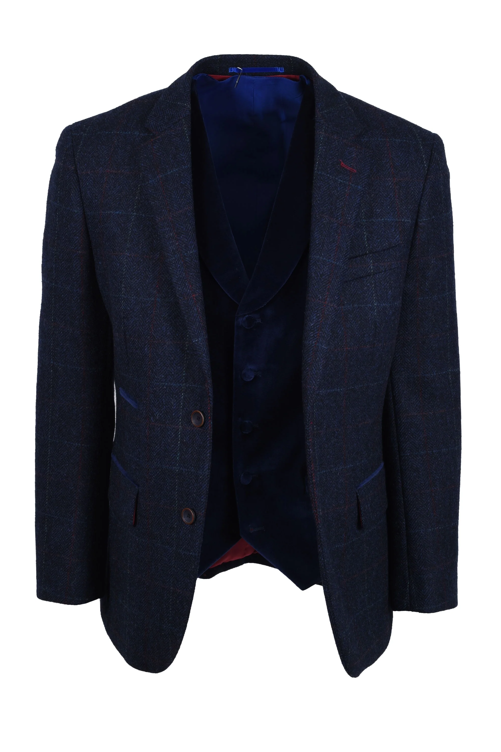 Mazelli Jacket And Waistcoat Blue Red Check - Image 5