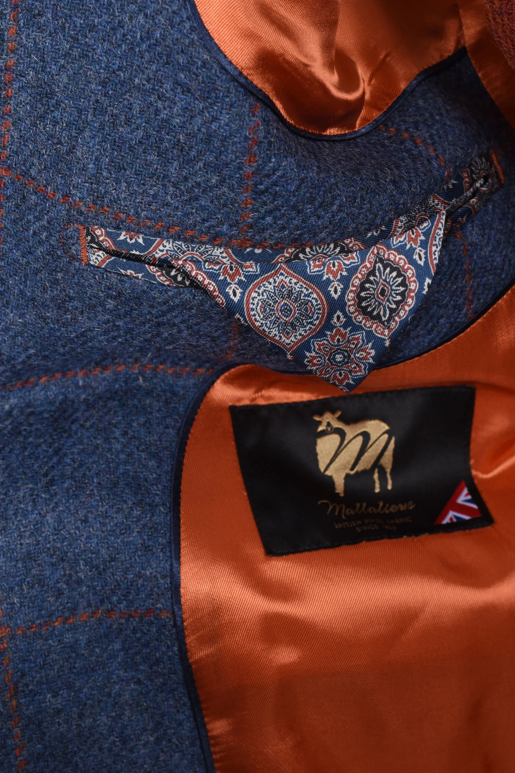 Mazzelli Jacket and Waistcoat Blue/Orange Check - Image 5