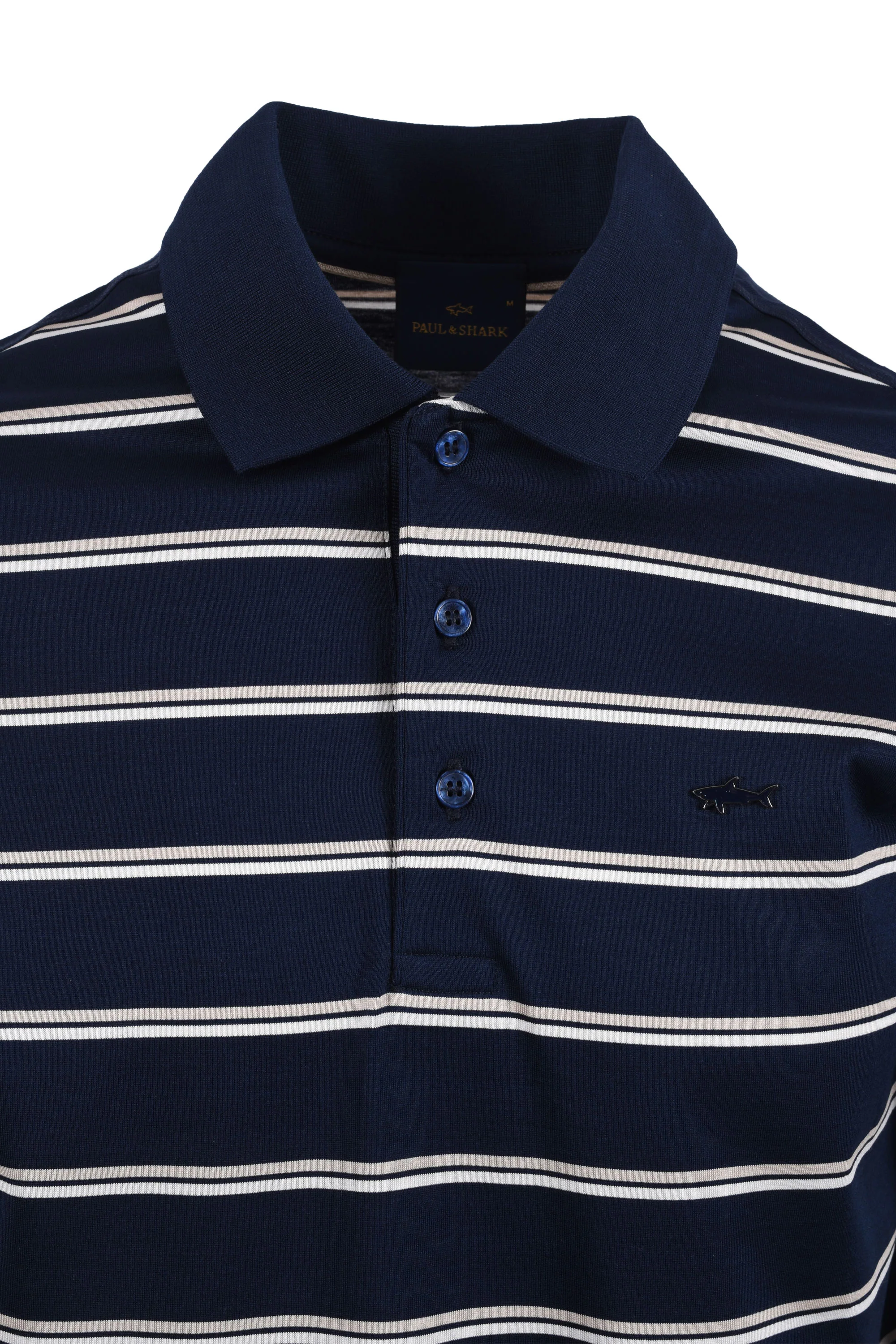 Paul & Shark POLO SHIRT NAVY BEIGE CREAM STRIPE - Image 2