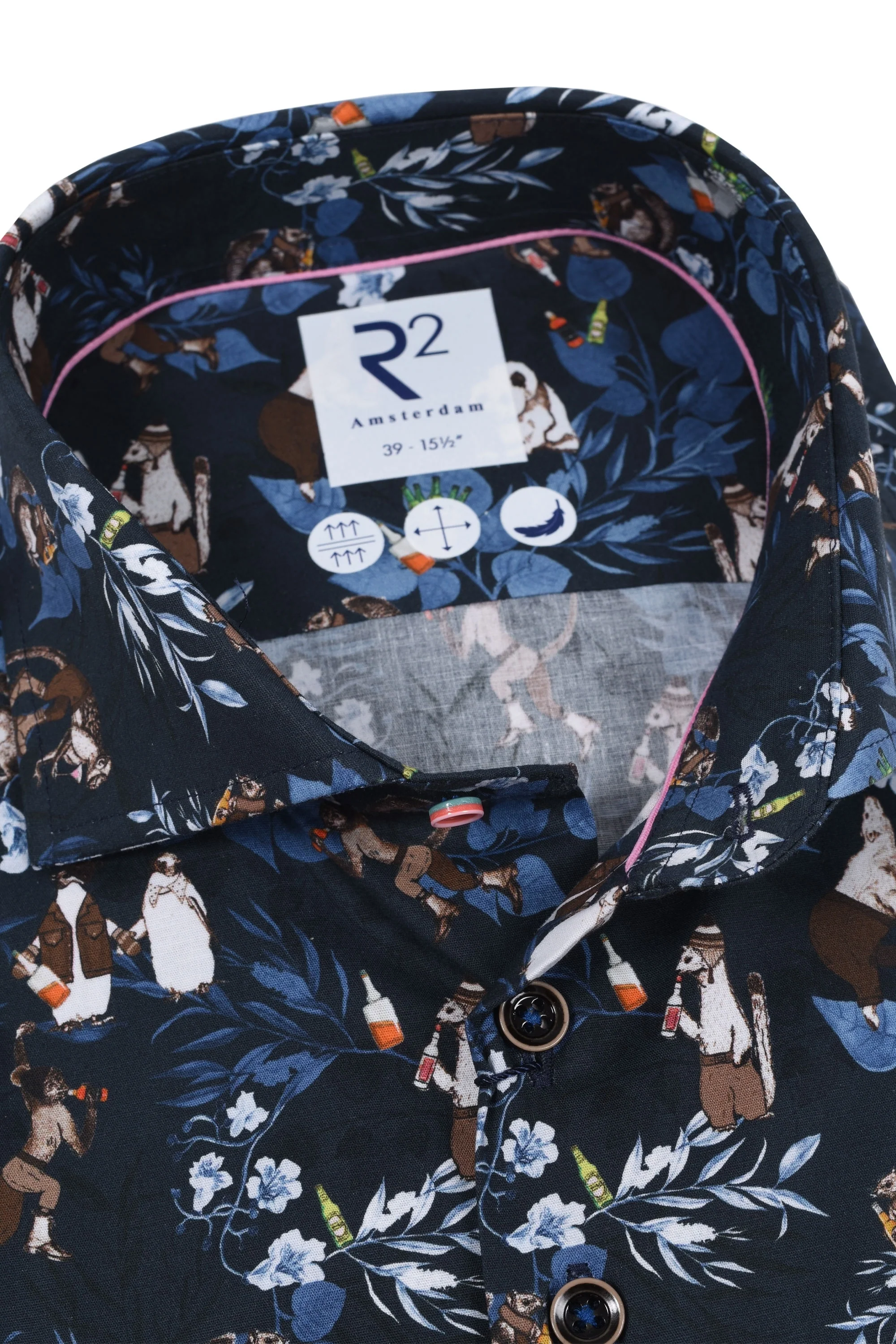 R2 Animal Print Long Sleeved Shirt Navy - Image 2