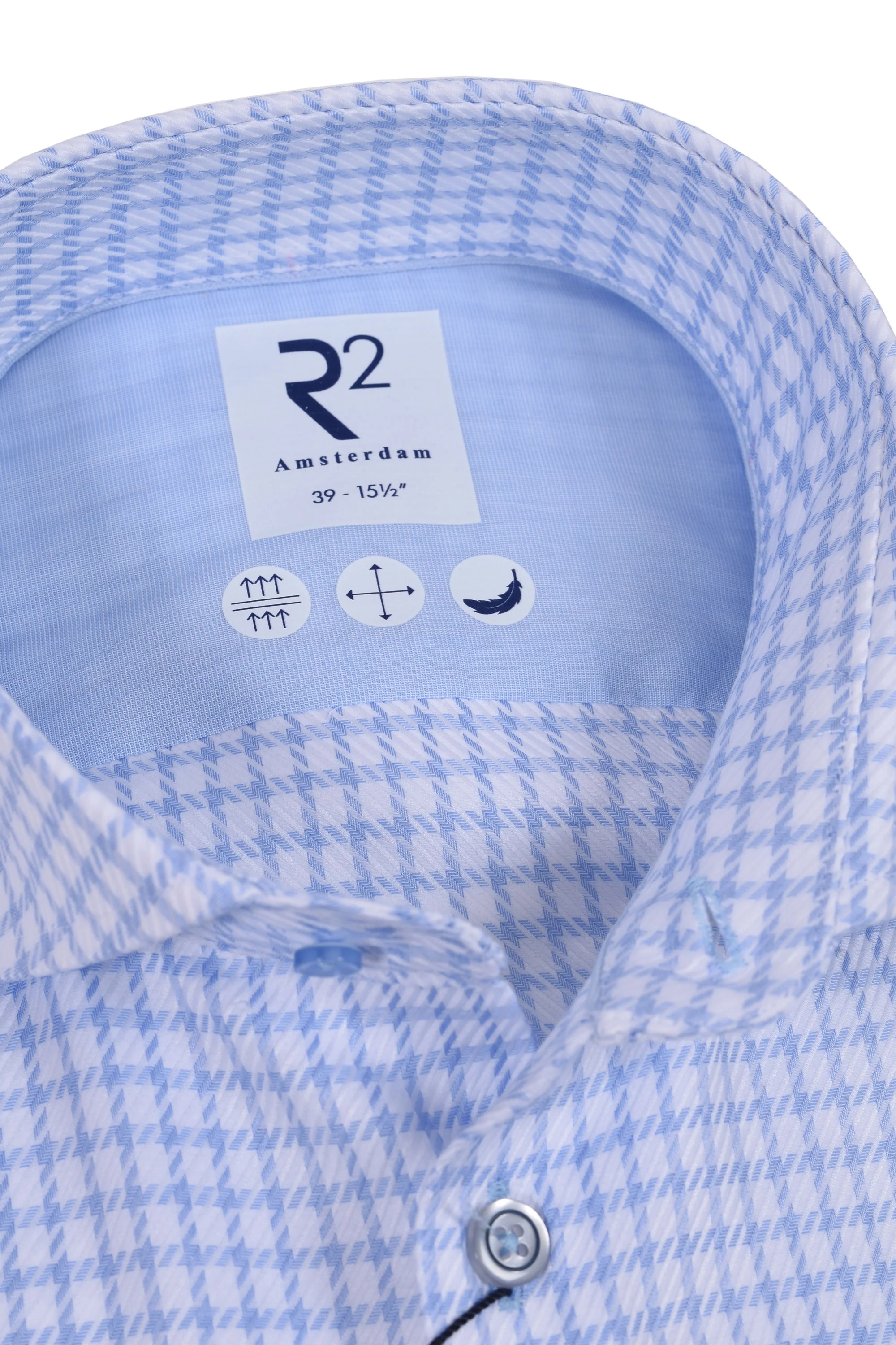 R2 Cut Away Check Shirt Light Blue - Image 2