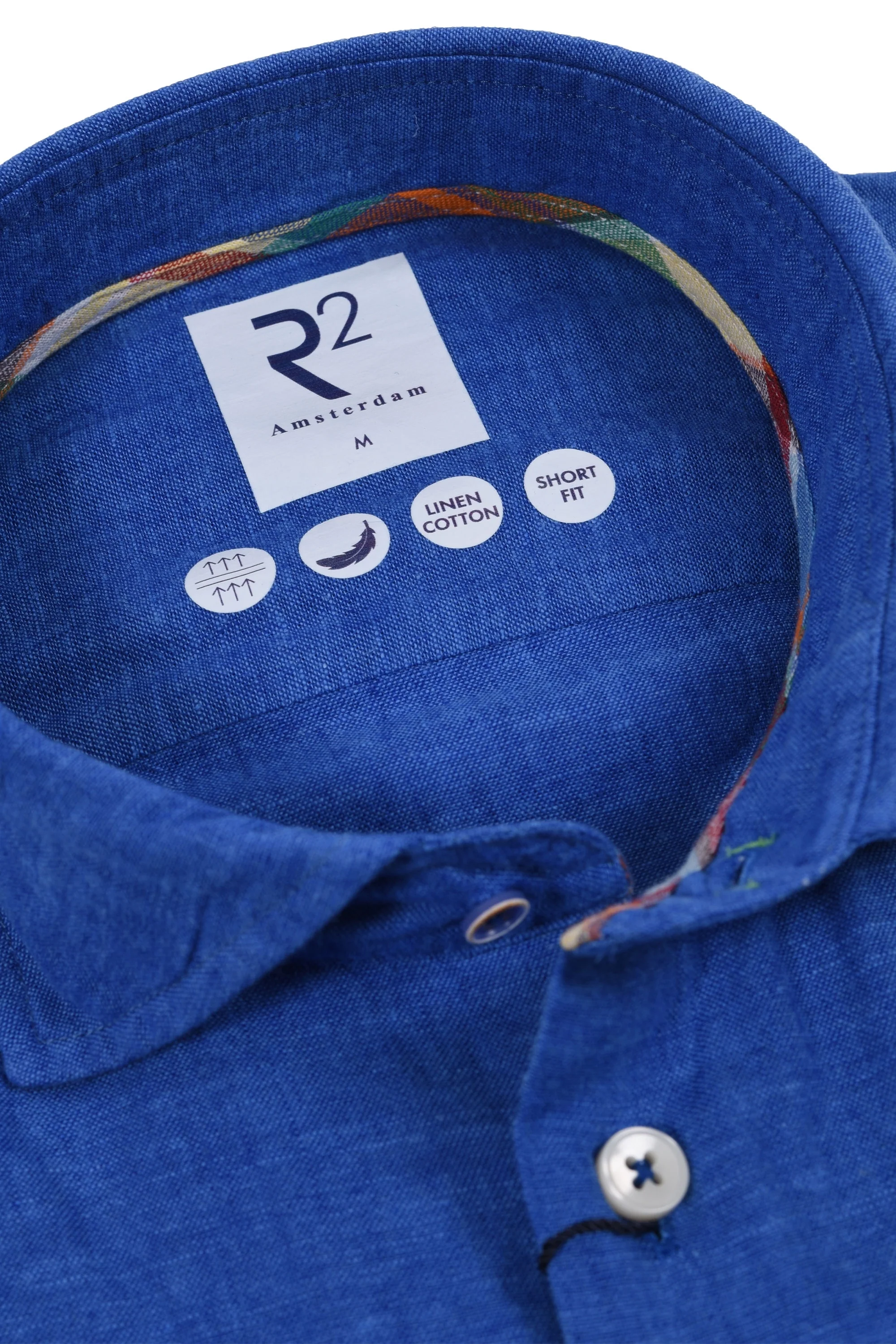 R2 Cut Away Collar Linen Long Sleeved Shirt Cobalt - Image 2