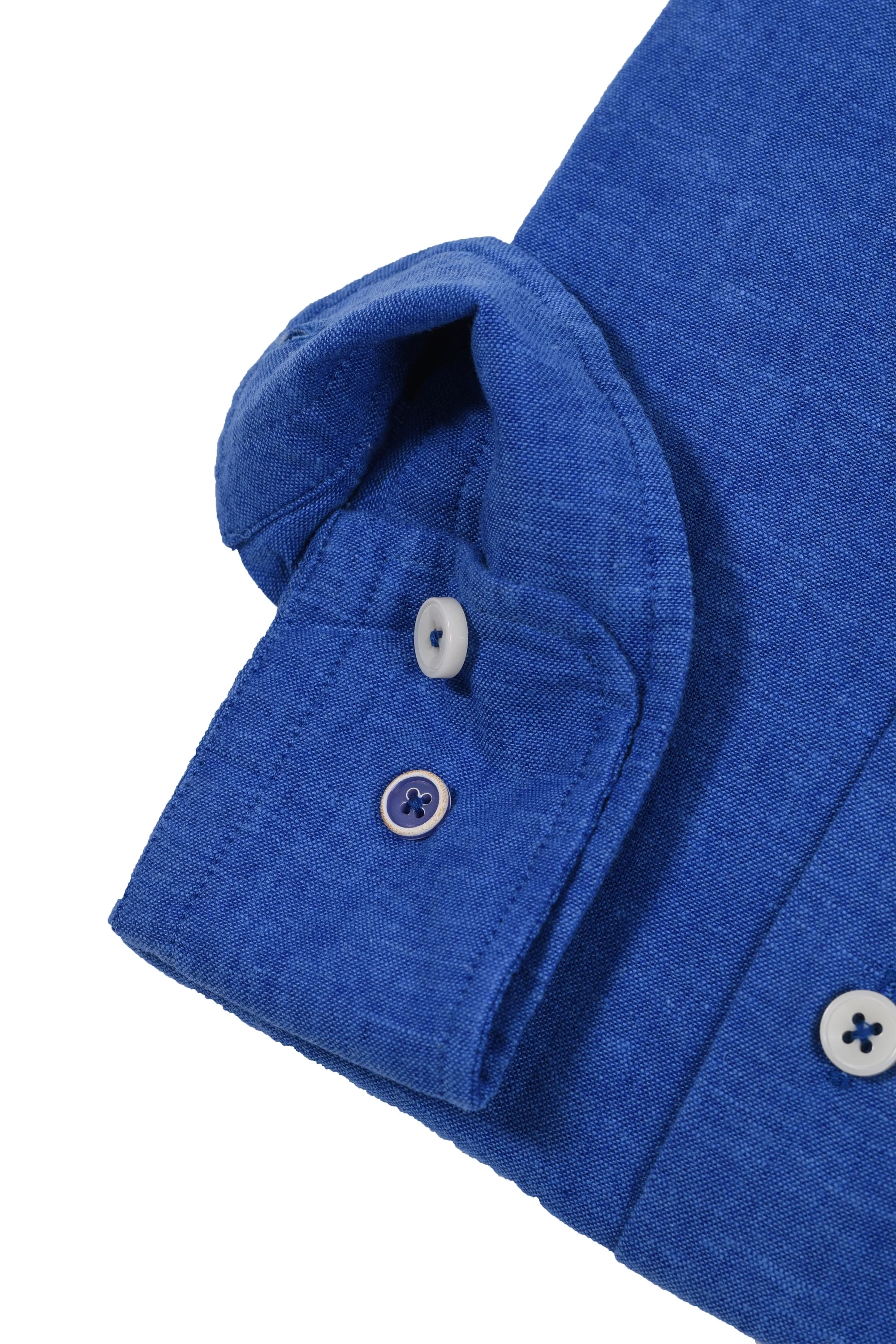 R2 Cut Away Collar Linen Long Sleeved Shirt Cobalt - Image 3