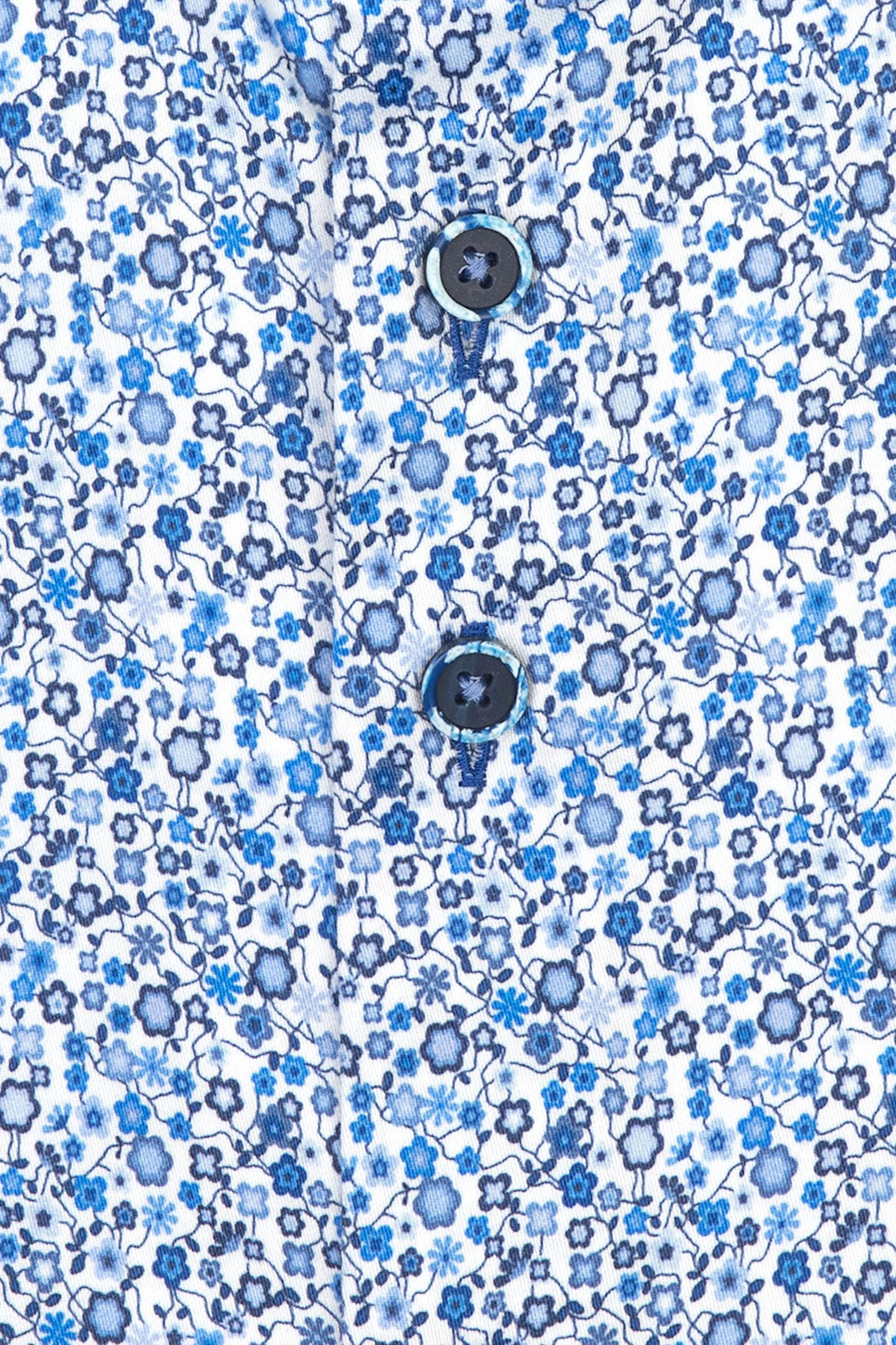R2 Cut Away Collar Long Sleeved Shirt Blue Floral - Image 3