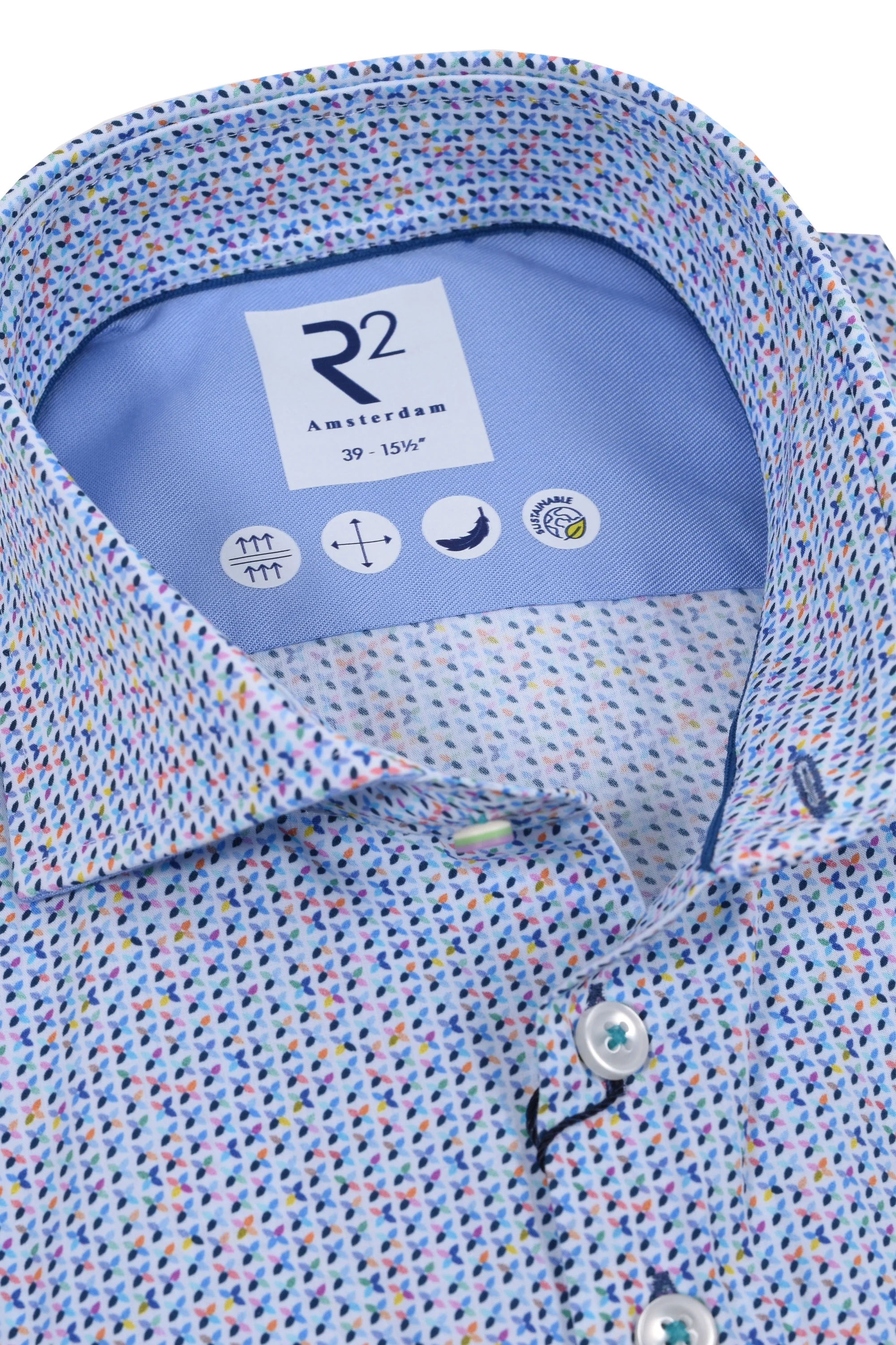 R2 Cut Away Collar Long Sleeved Shirt Multi Coloured - Image 2