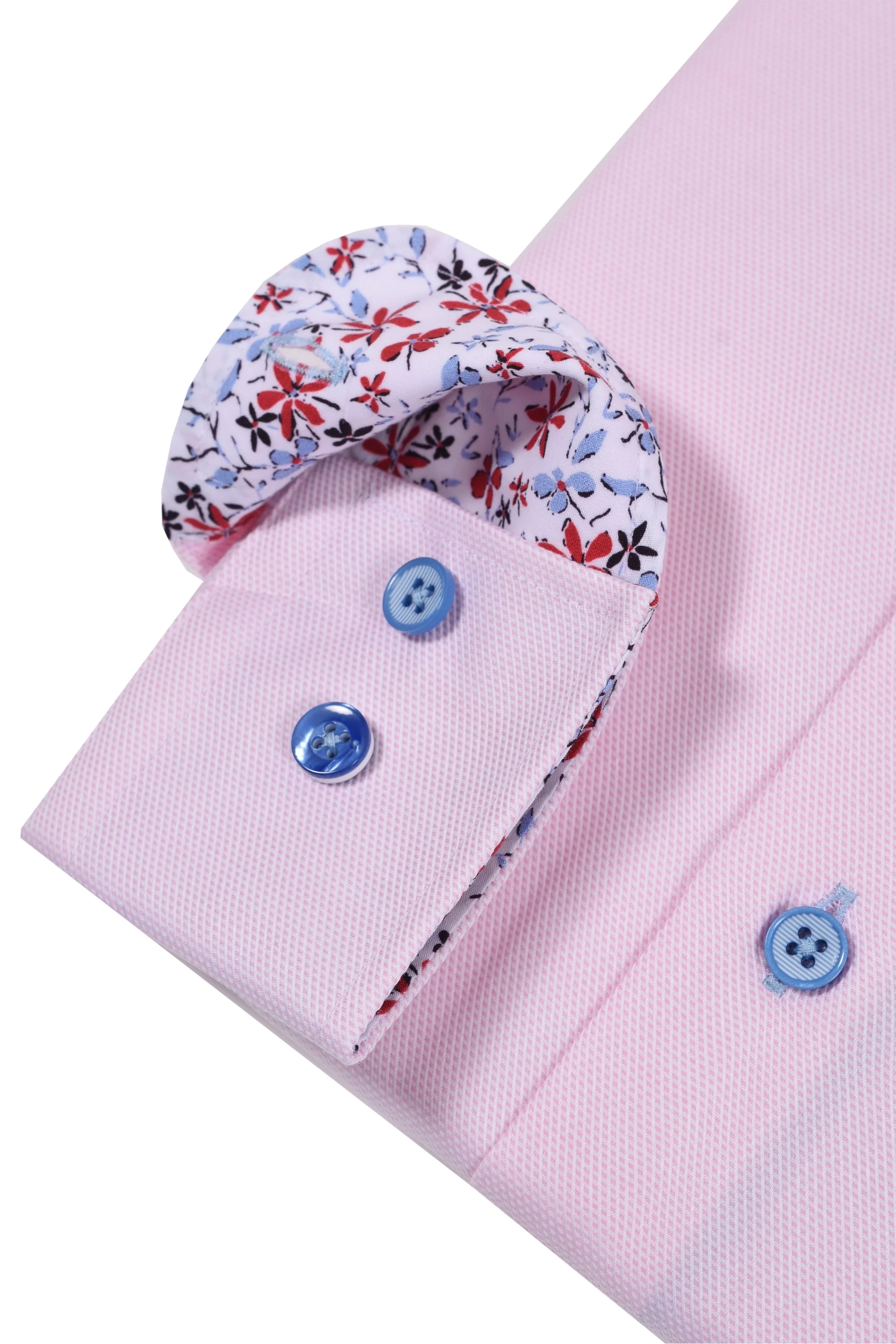 R2 Cut Away Collar Long Sleeved Shirt Pink with Blue Floral Trim - Image 3
