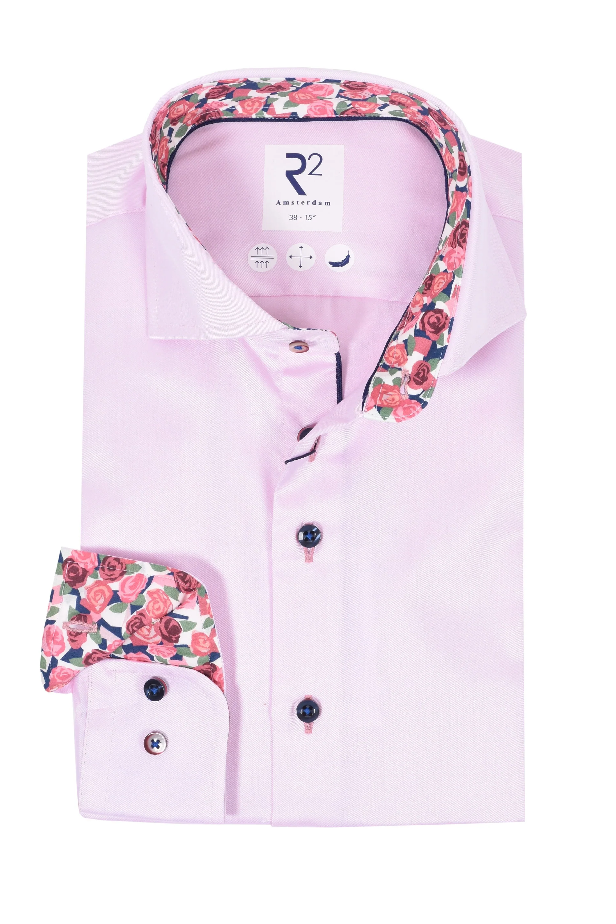 R2 Cut Away Collar Long Sleeved Shirt Pink with Rose Trim - Image 4
