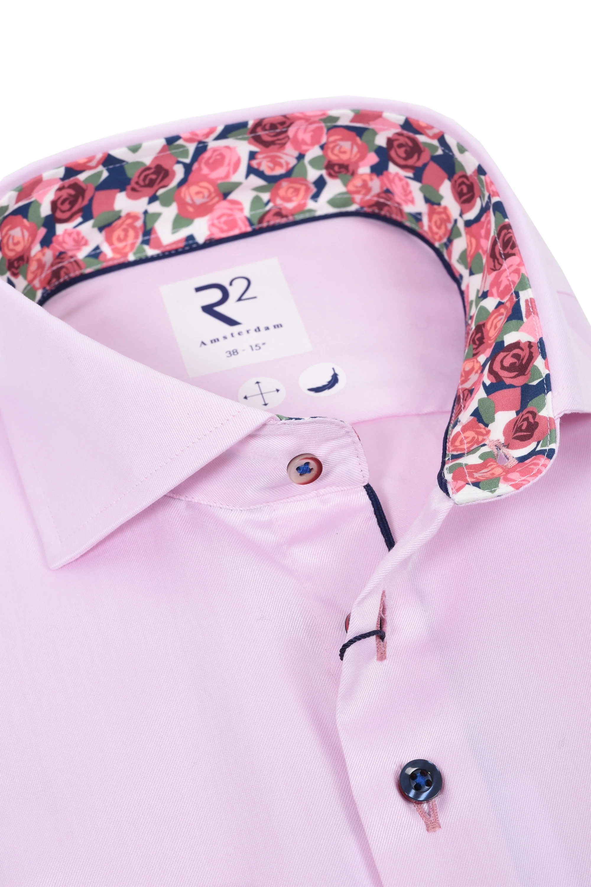 R2 Cut Away Collar Long Sleeved Shirt Pink with Rose Trim - Image 6