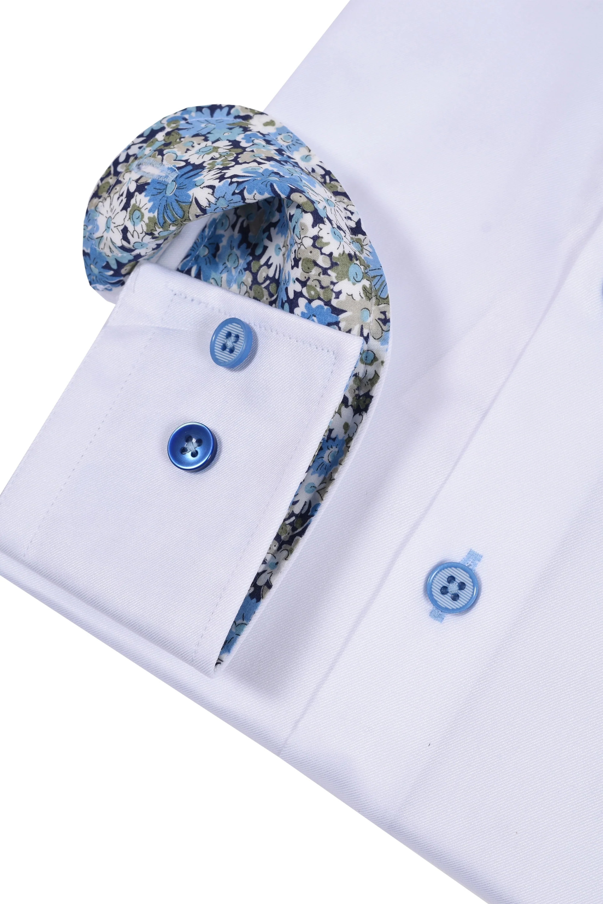 R2 Cut Away Collar Long Sleeved Shirt White with Blue Floral Trim - Image 3
