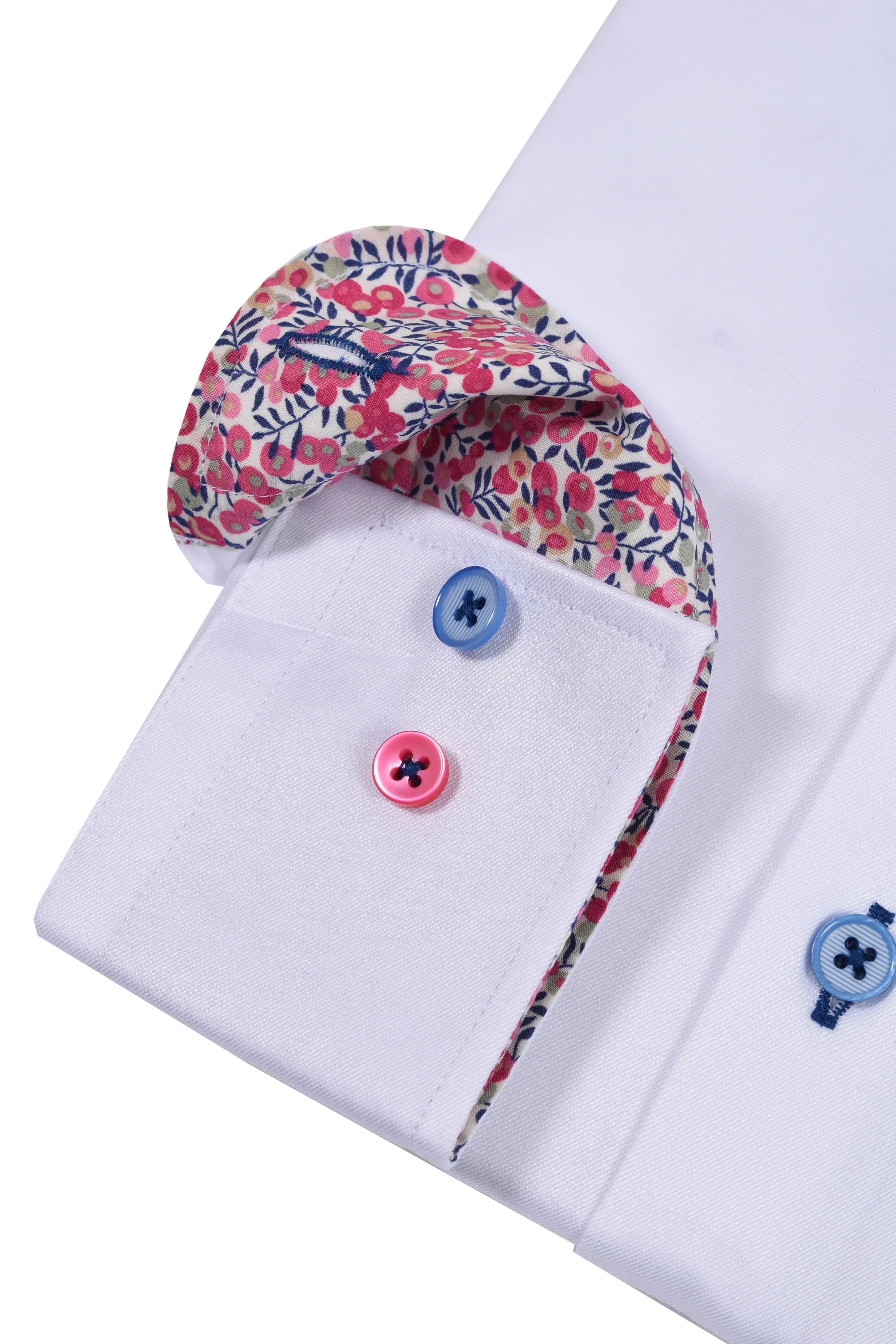 R2 Cut Away Collar Long Sleeved Shirt White with Pink Floral Trim - Image 3