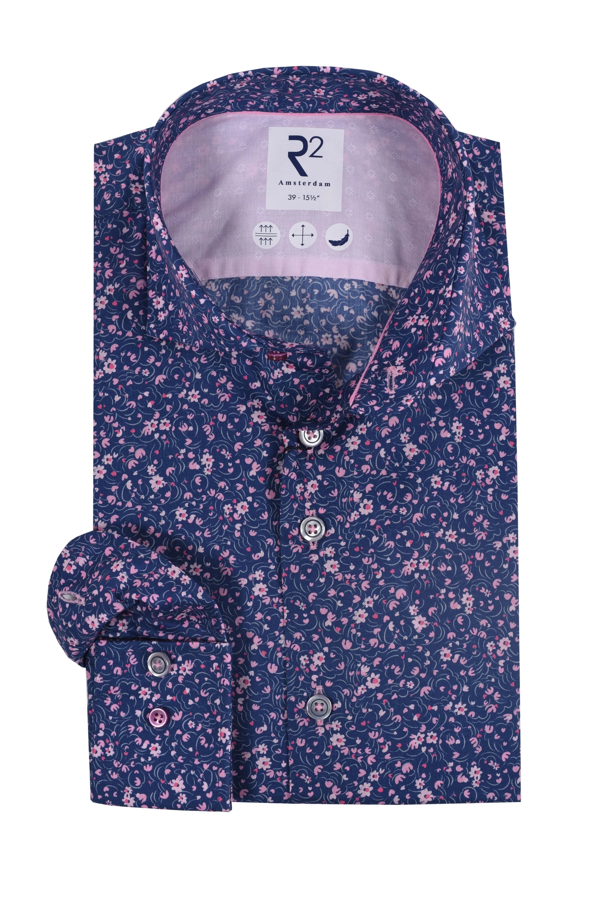R2 Cutaway Collar Liberty Print Shirt Navy & Pink