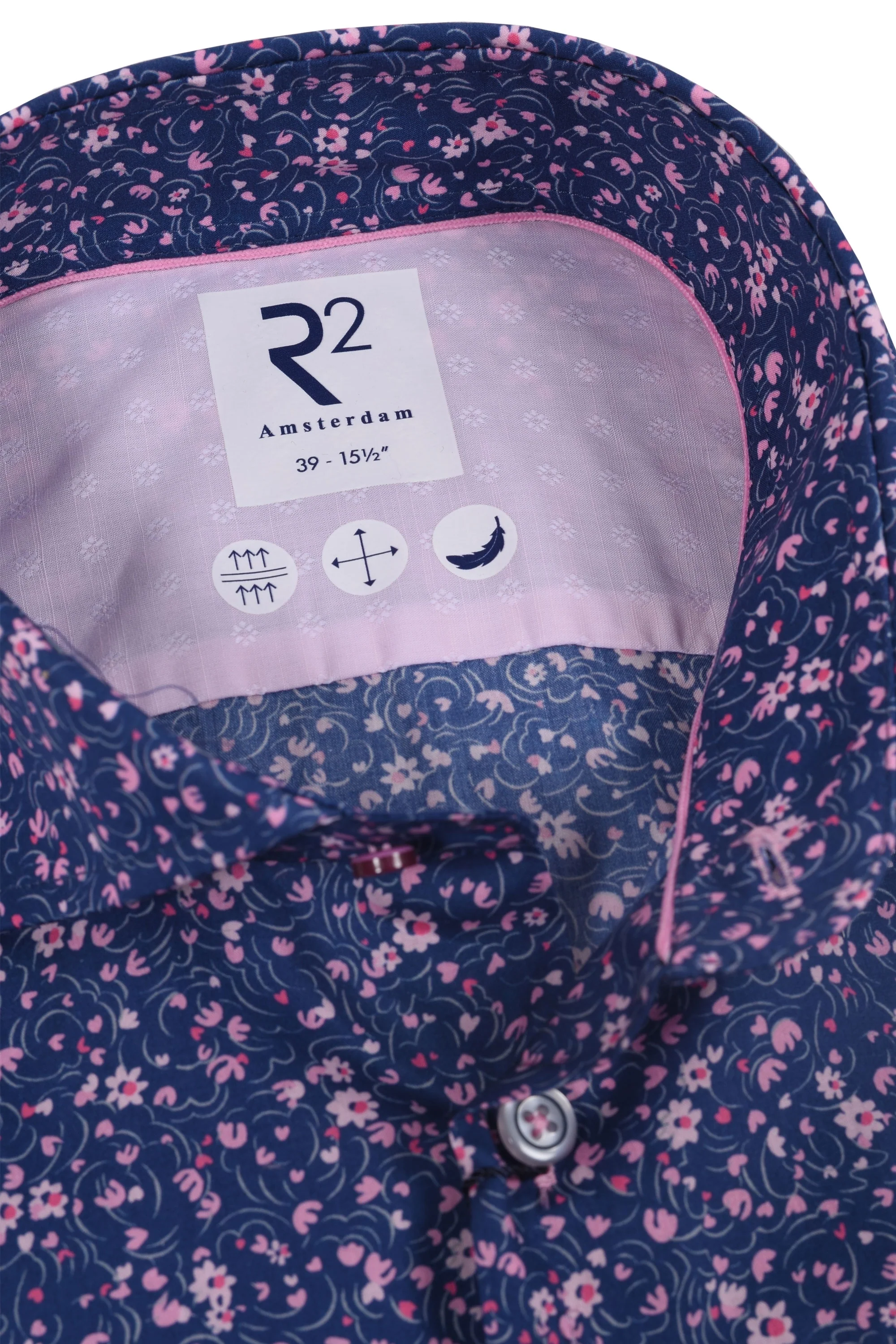 R2 Cutaway Collar Liberty Print Shirt Navy & Pink - Image 2