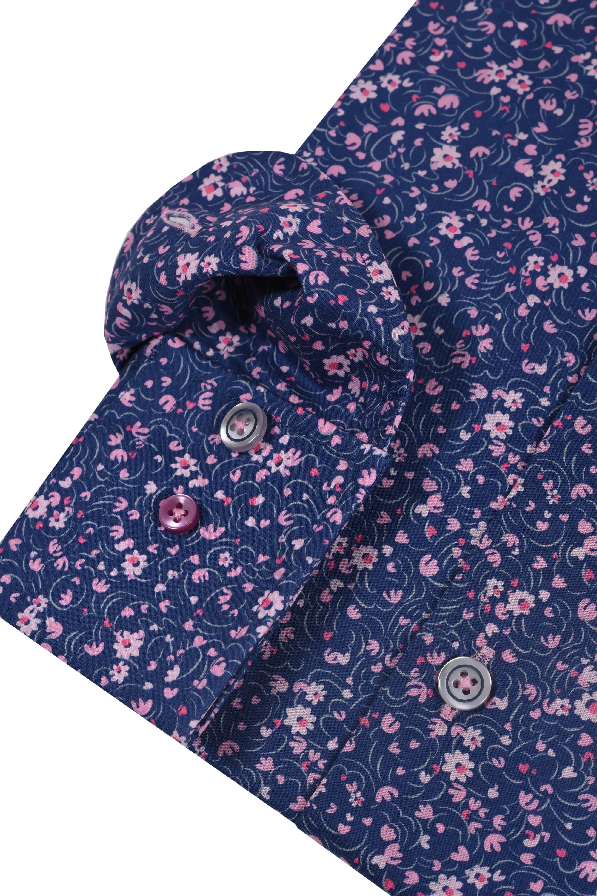 R2 Cutaway Collar Liberty Print Shirt Navy & Pink - Image 3