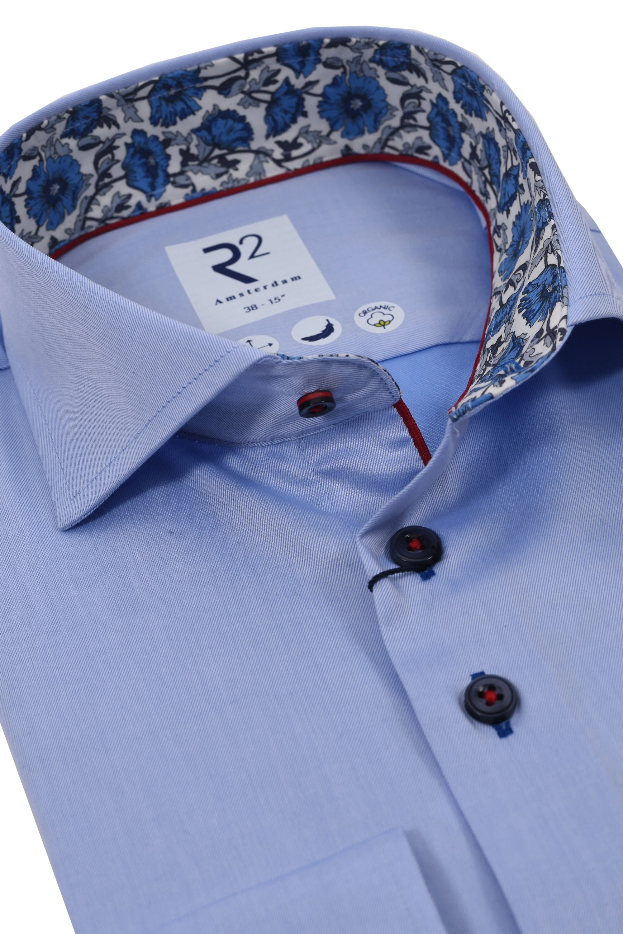 R2 Cutaway Collar Shirt Trimmed With Liberty Print Light Blue - Image 2
