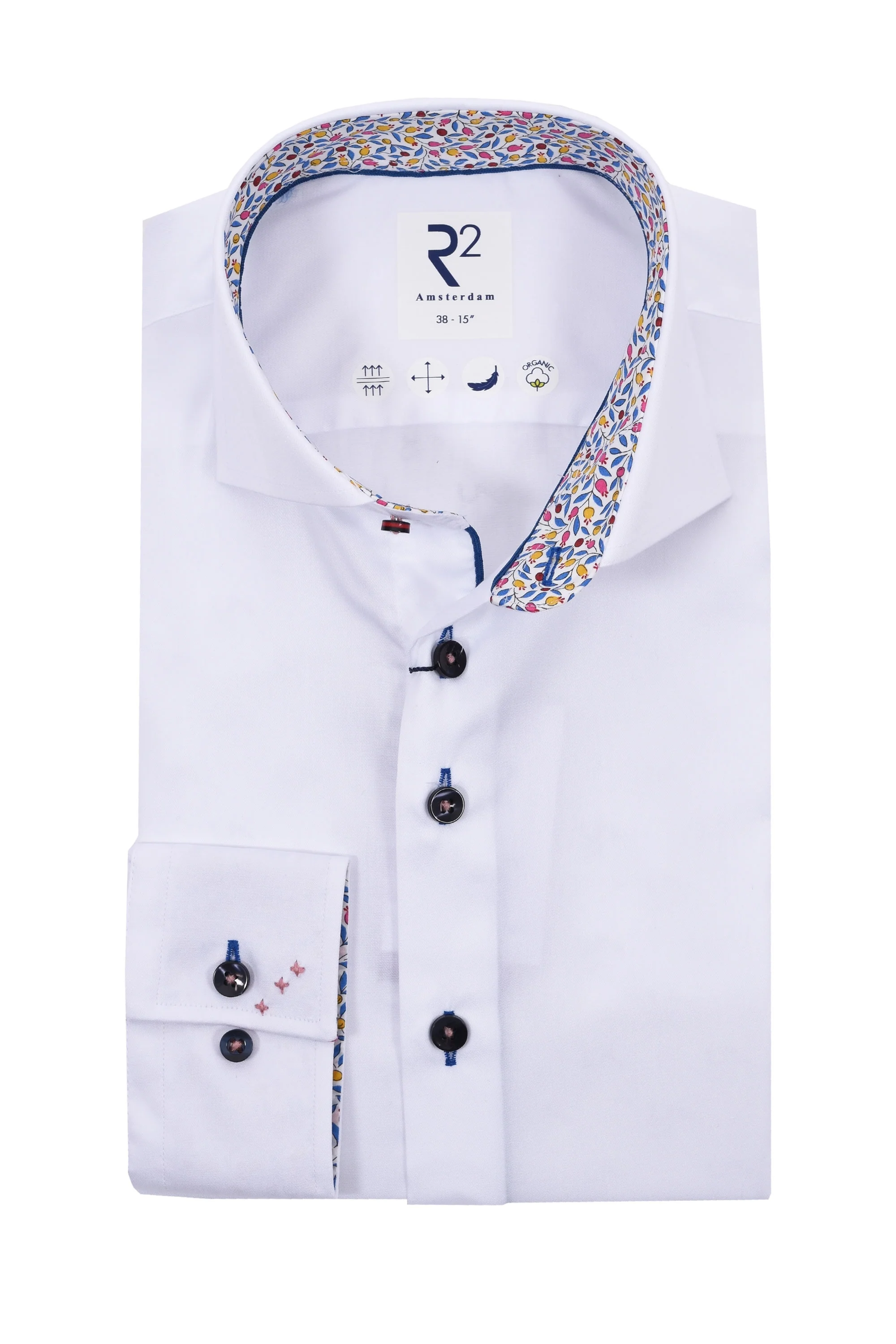 R2 Cutaway Collar Shirt Trimmed With Micro Liberty Print White