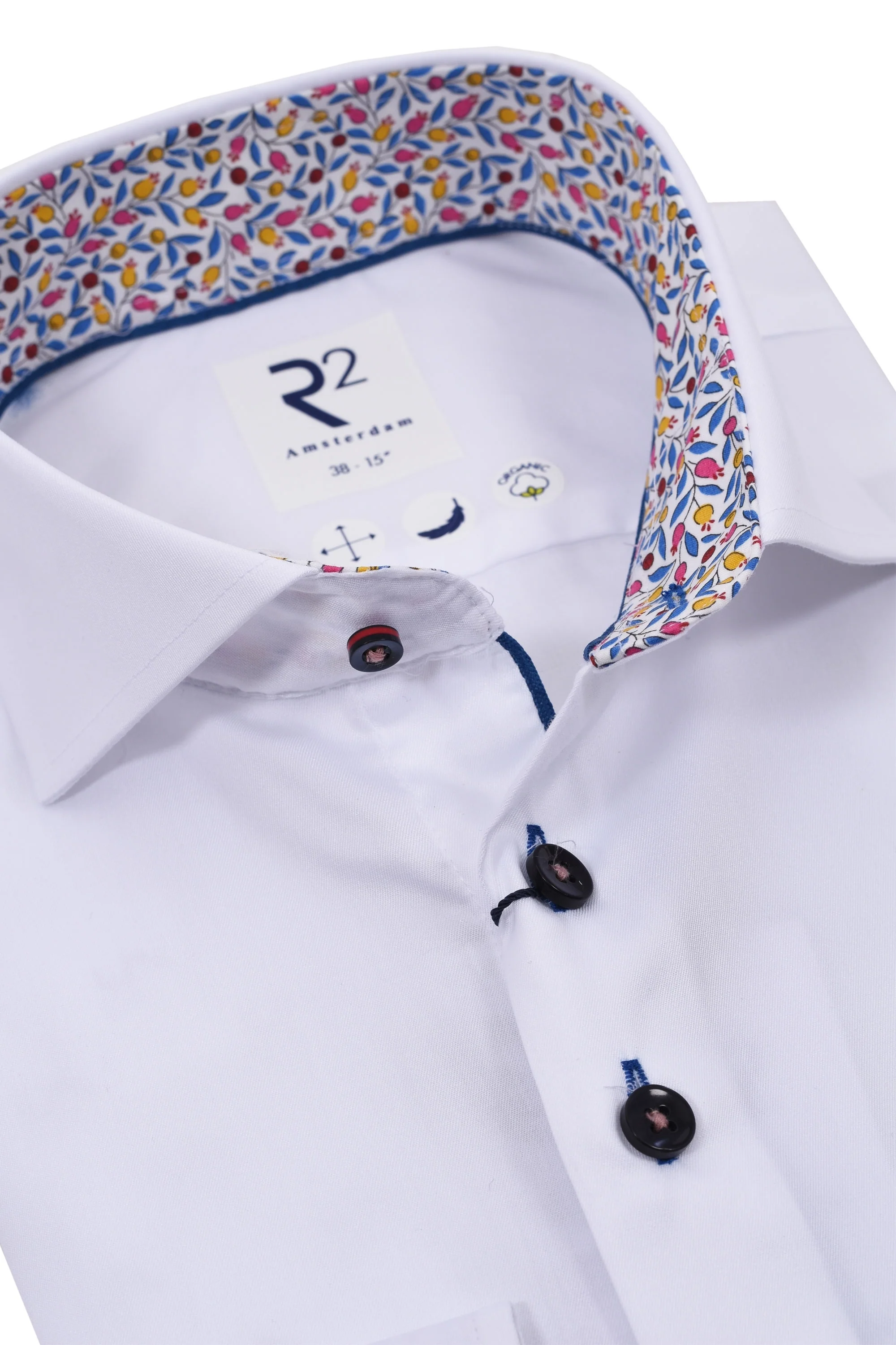 R2 Cutaway Collar Shirt Trimmed With Micro Liberty Print White - Image 2