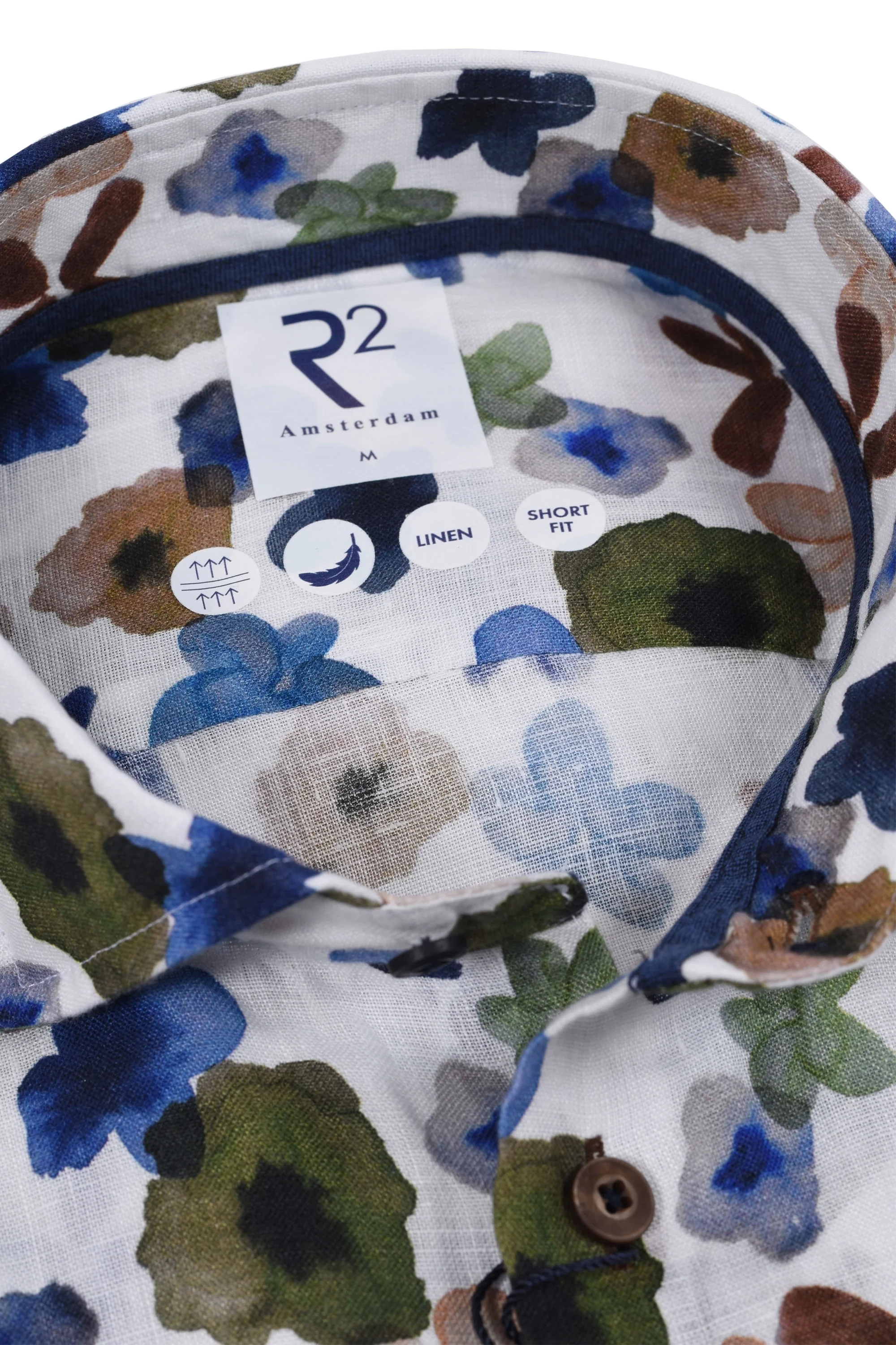 R2 Floral Pattern Long Sleeved Linen Shirt Dark Green - Image 2