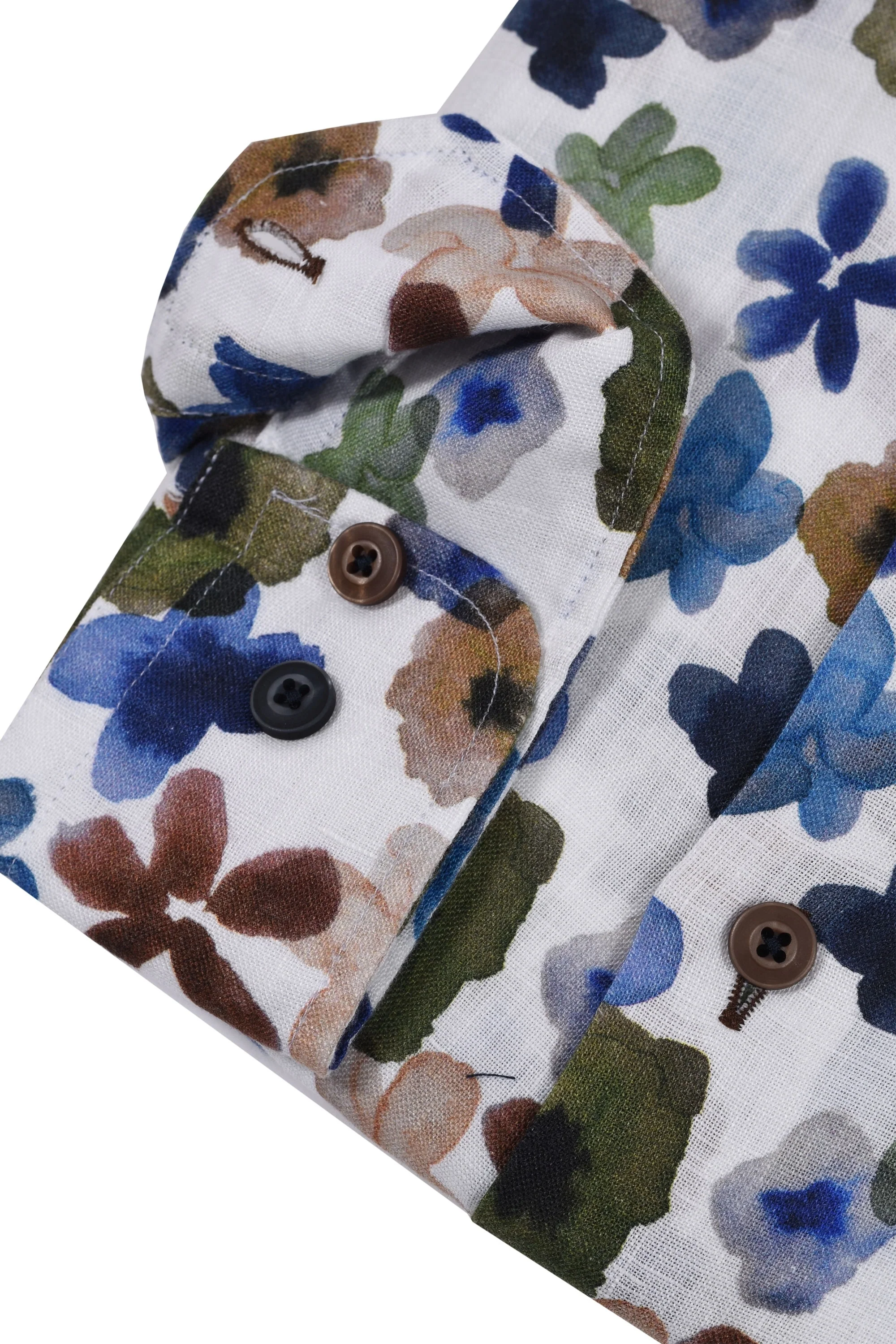 R2 Floral Pattern Long Sleeved Linen Shirt Dark Green - Image 3