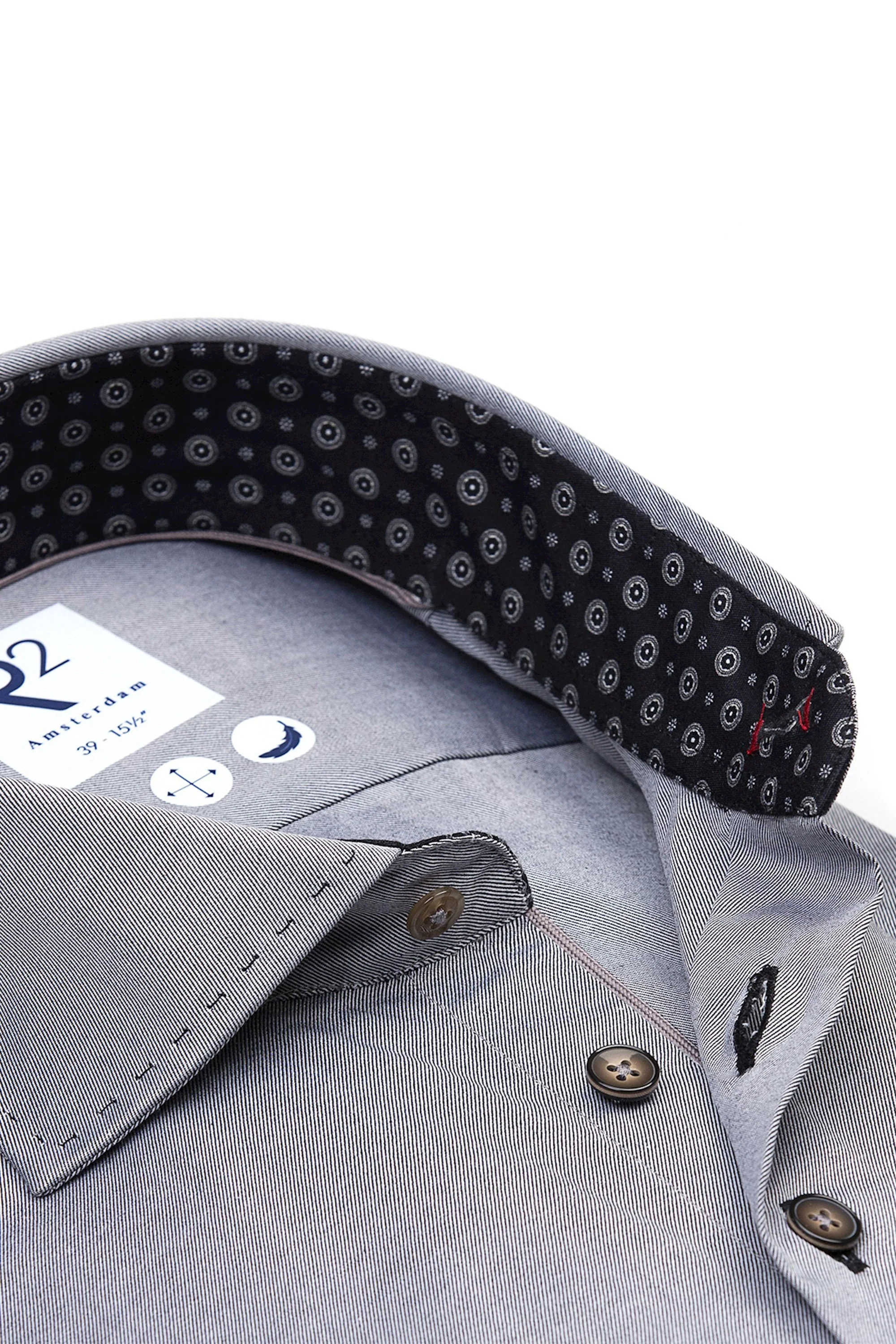 R2 Grey Shirt With Stitched Collar Detail - Image 2