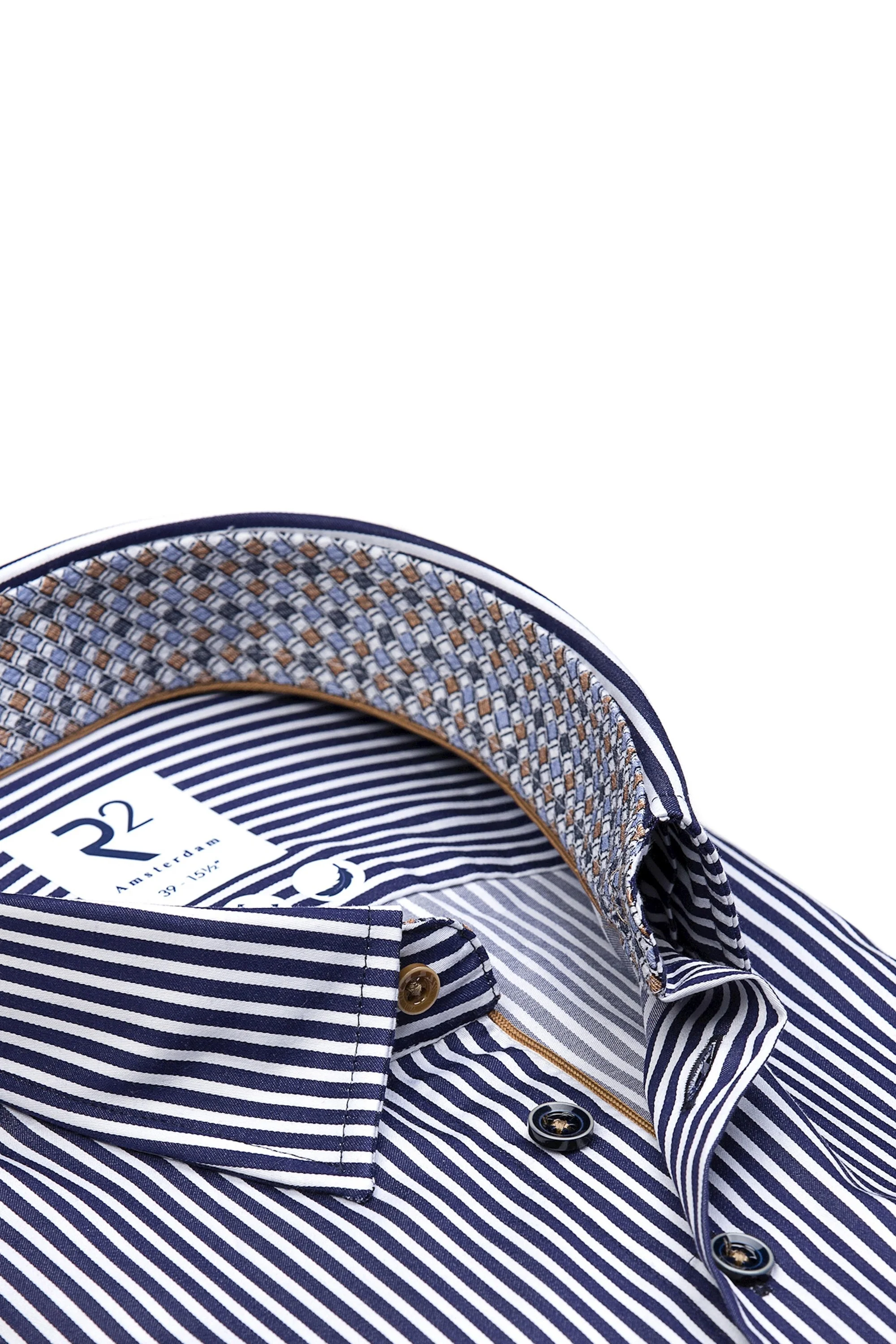 R2 Hidden Button Down Navy Stripe Shirt - Image 2