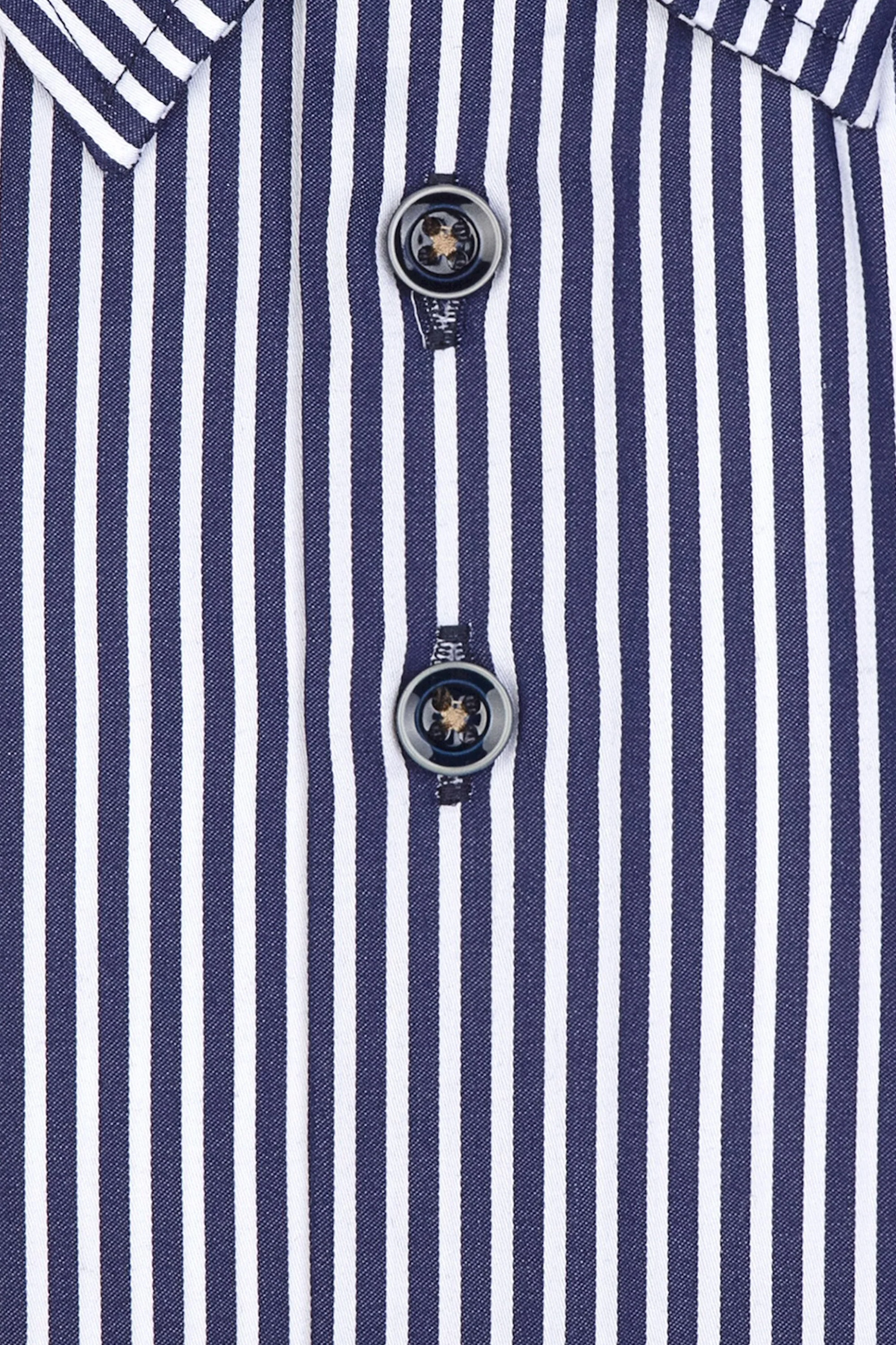 R2 Hidden Button Down Navy Stripe Shirt - Image 3