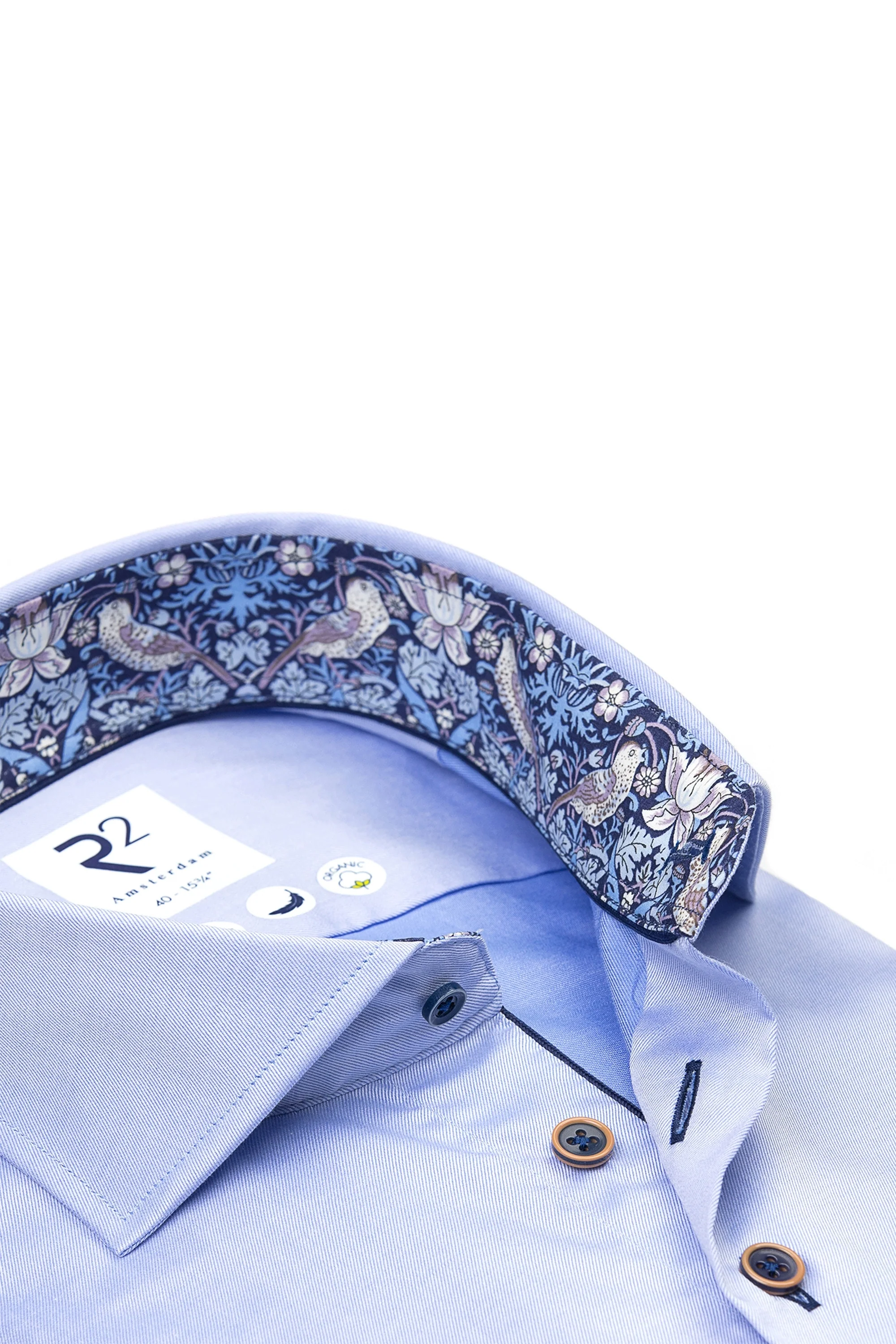 R2 Liberty Print Cut Away Collar Shirt Light Blue - Image 2