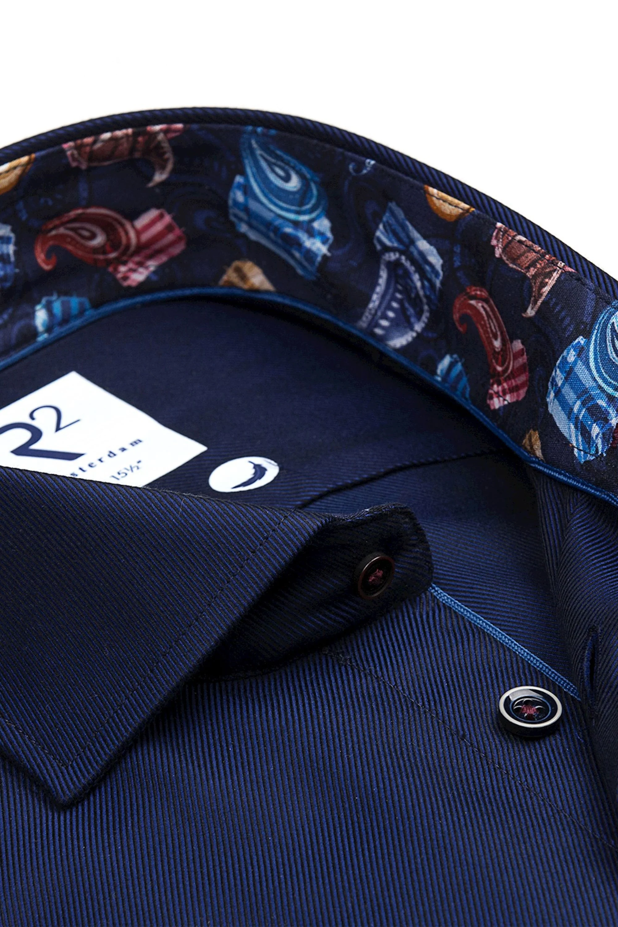 R2 Navy Shirt With Paisley Trim Navy - Image 2