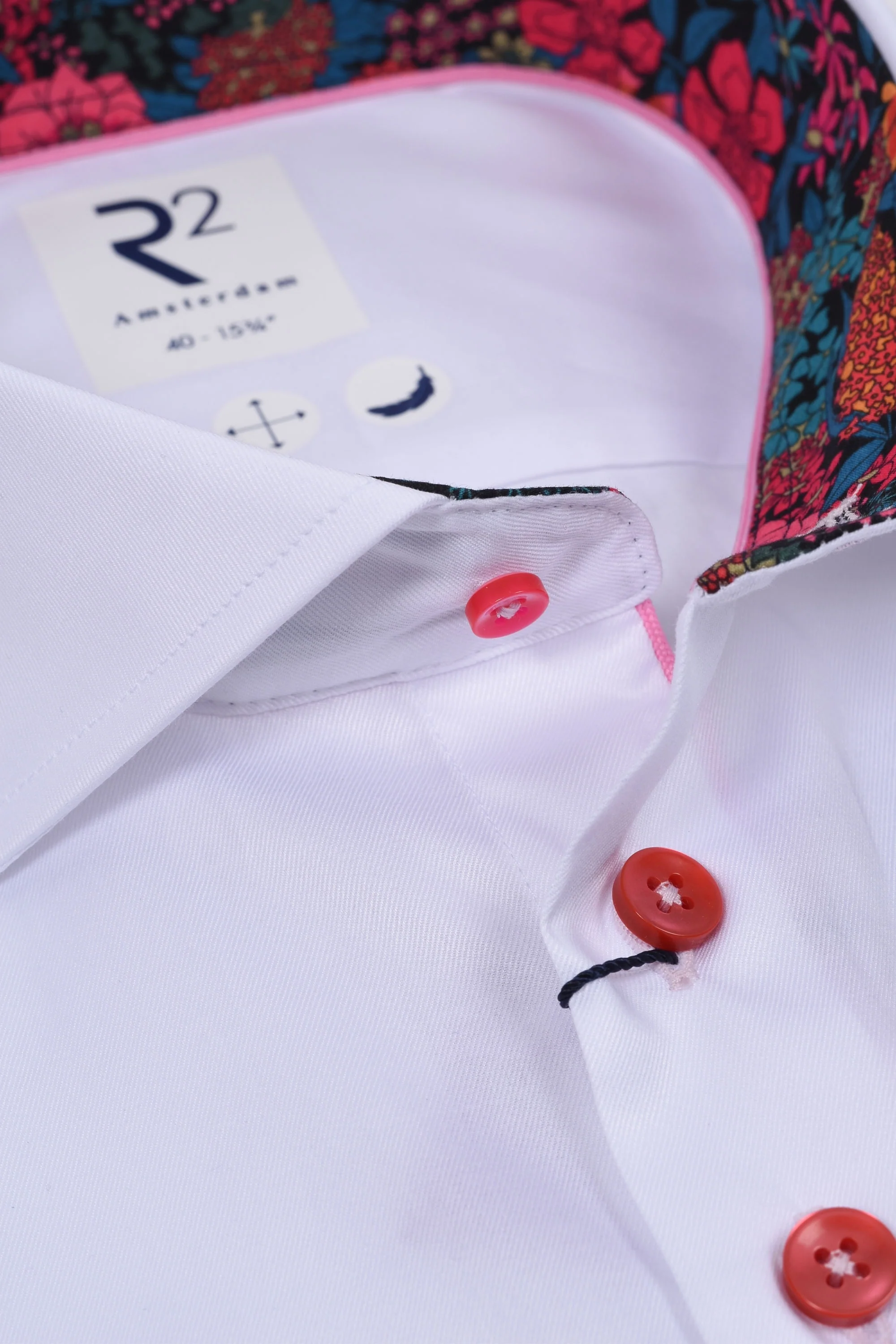 R2 Pink Floral Liberty Print Cut Away Collar Shirt White - Image 3
