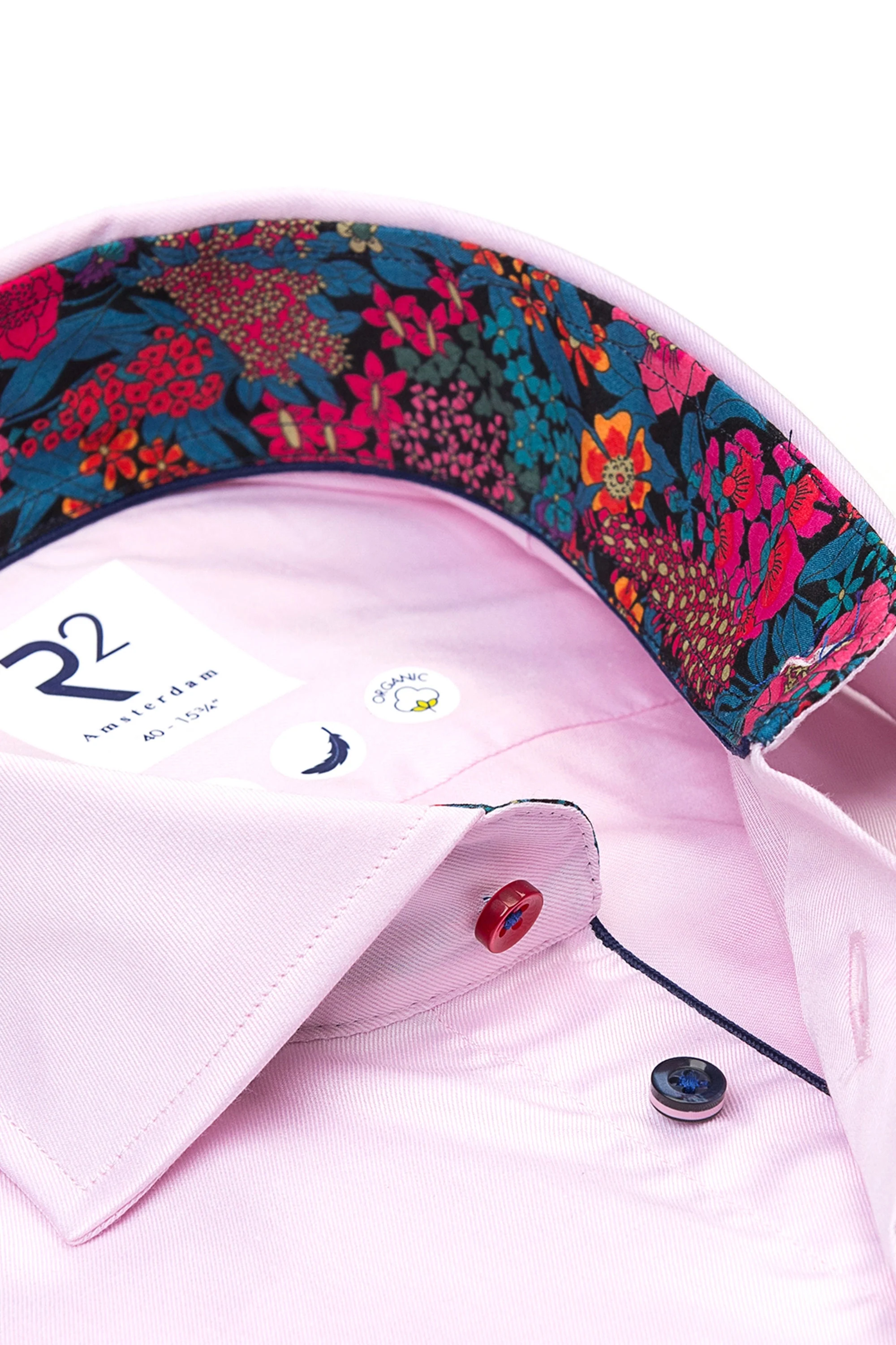 R2 Pink Shirt With Floral Liberty Print Cut Away Collar - Image 2