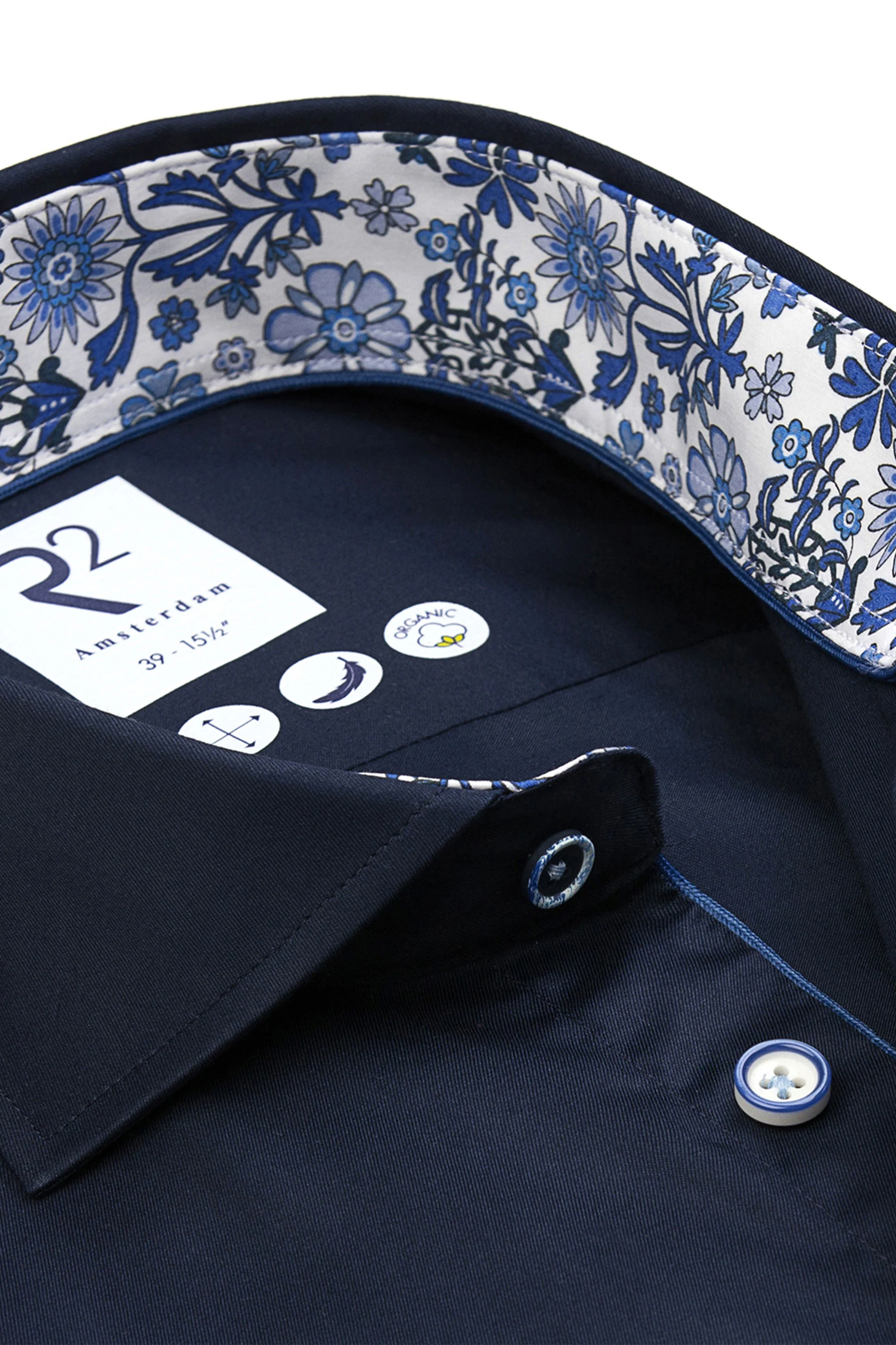 R2 CUT AWAY COLLAR LONG SLEEVED SHIRT NAVY - Image 2