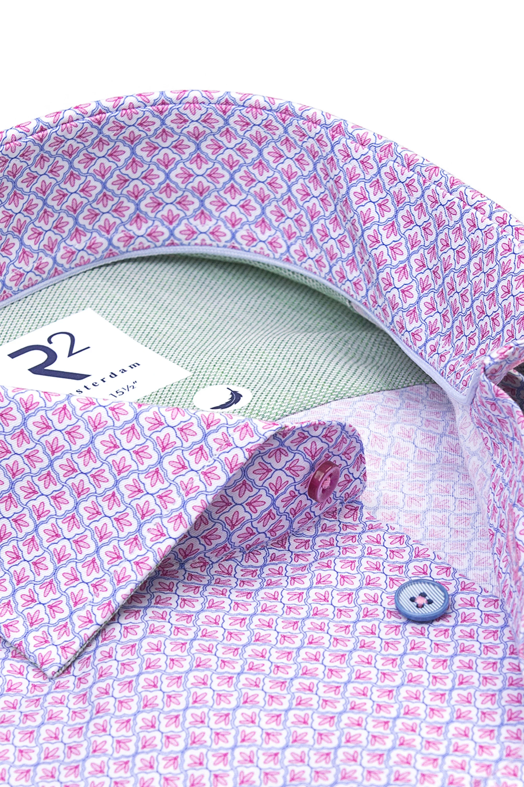 R2 CUT AWAY COLLAR LONG SLEEVED SHIRT PINK PATTERNED - Image 2
