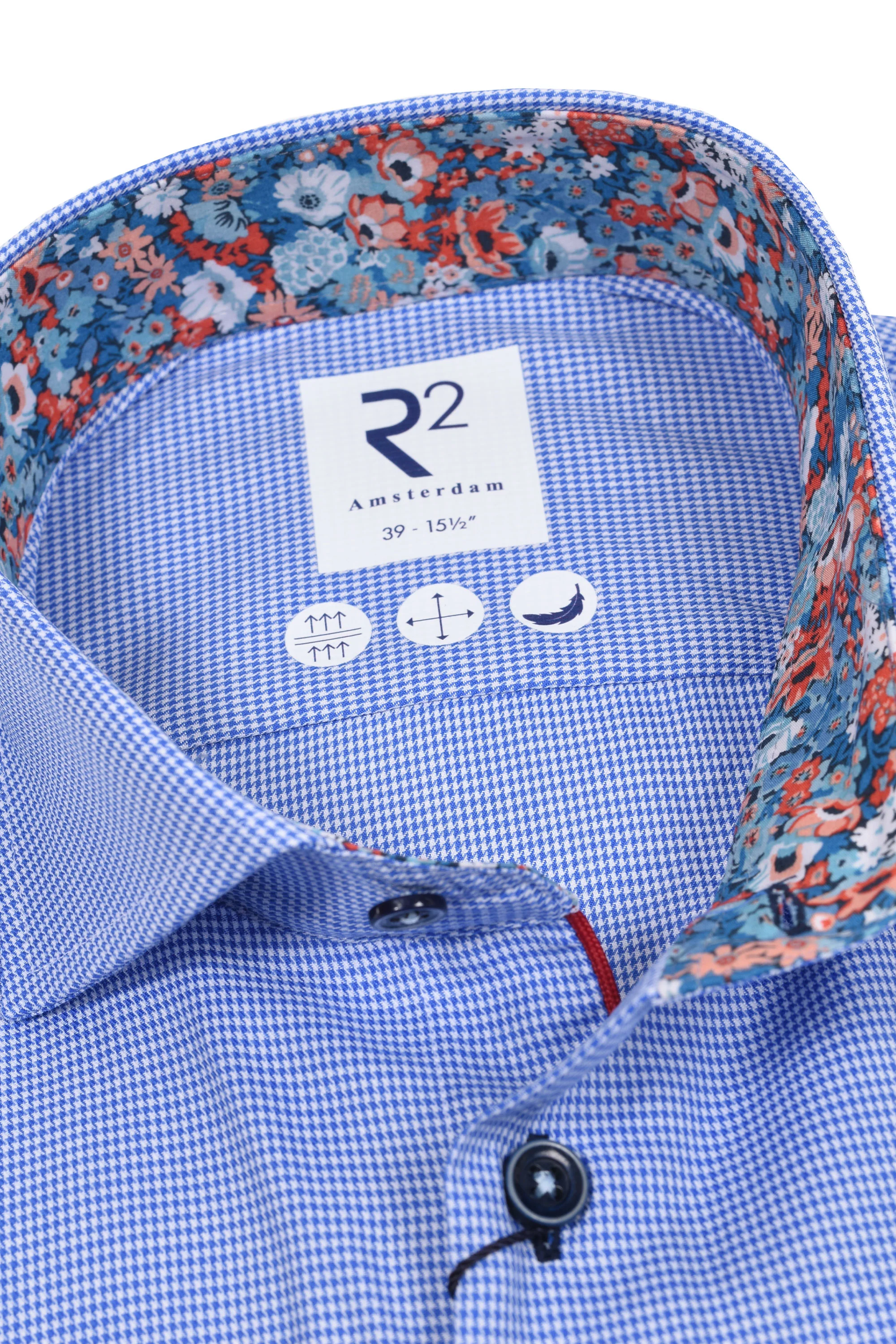 R2 Long Sleeved Cut Away Collar Shirt Blue Check - Image 2