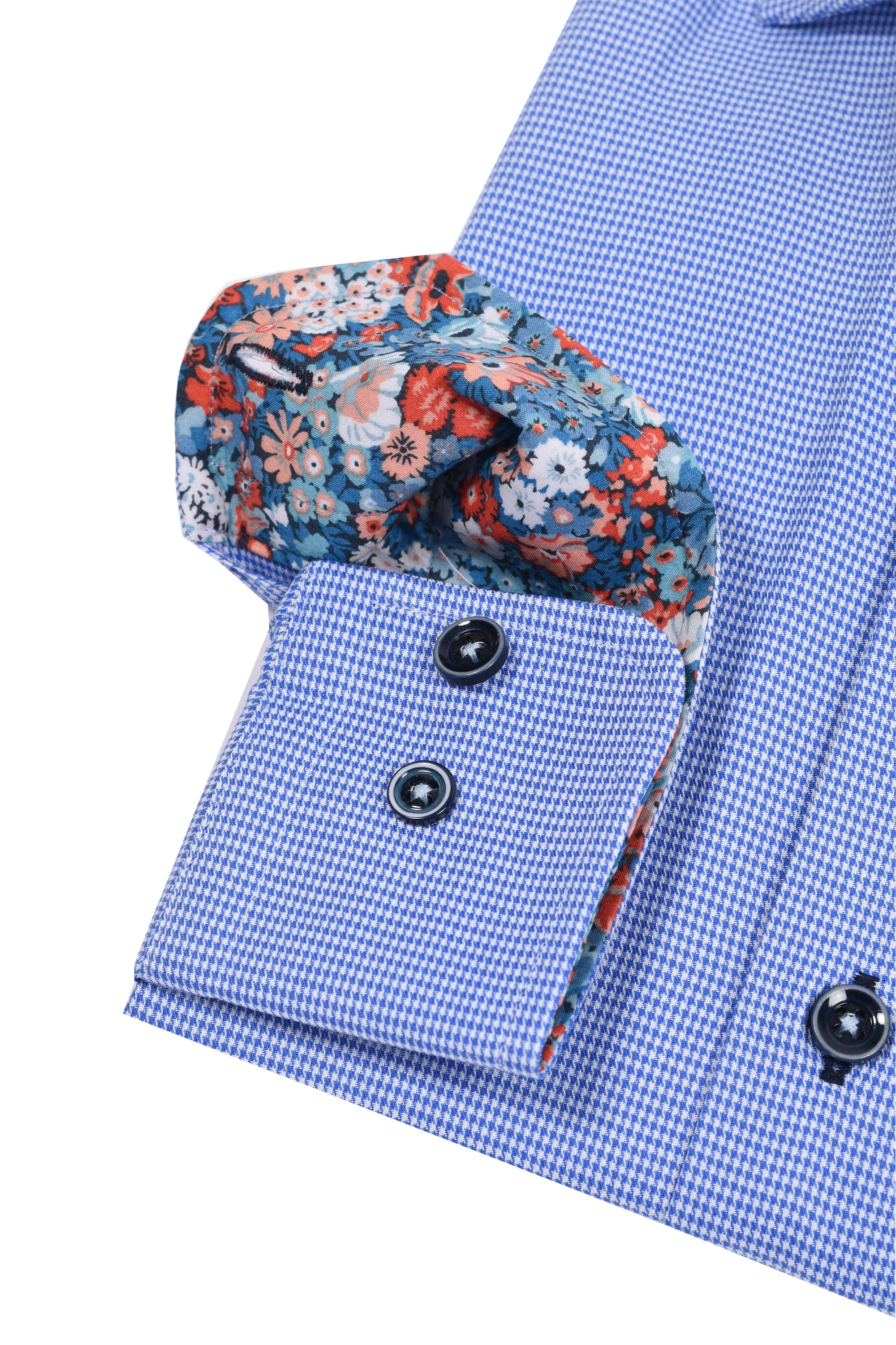 R2 Long Sleeved Cut Away Collar Shirt Blue Check - Image 3