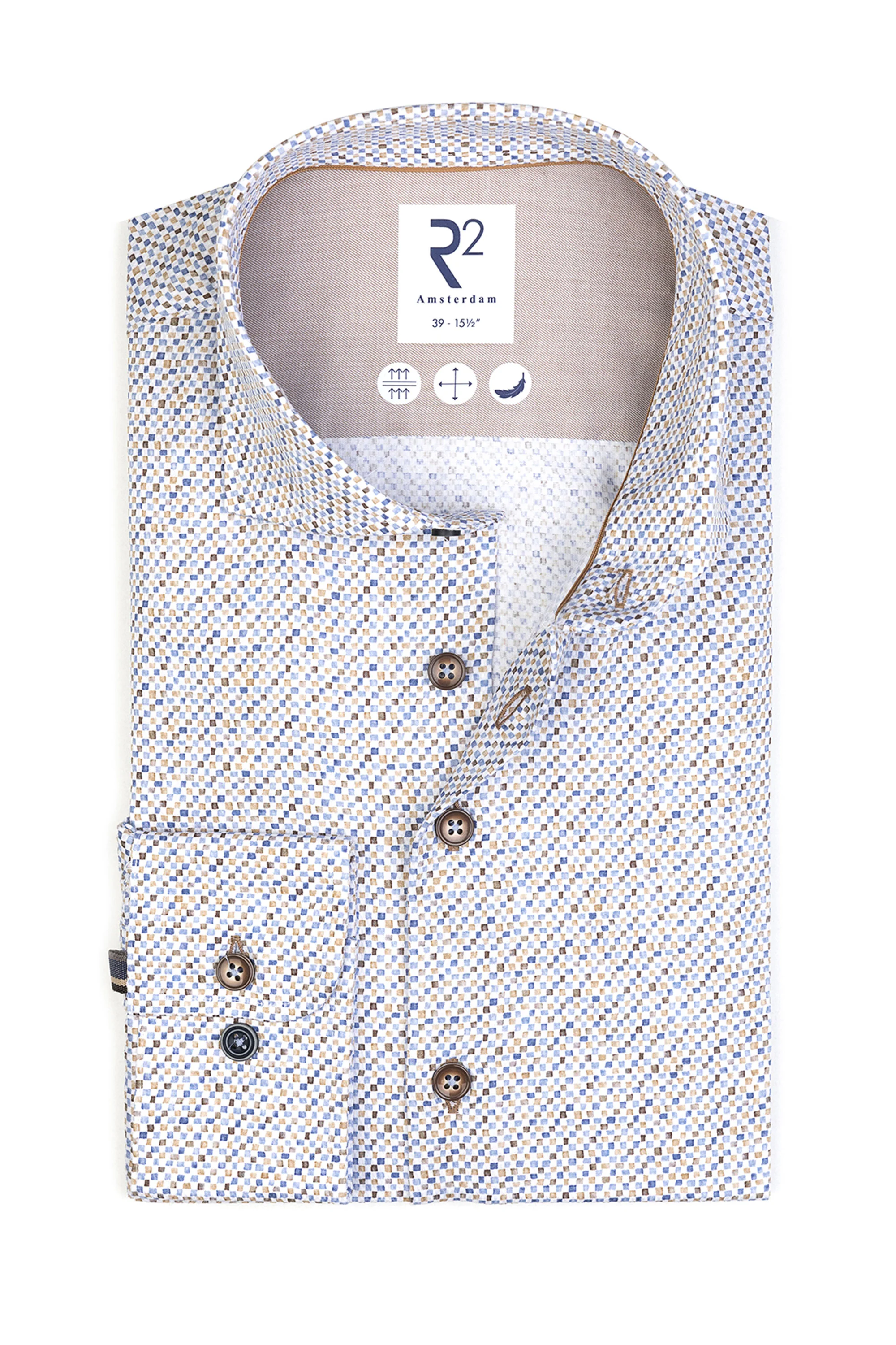 R2 Long Sleeved Cut Away Collar Pattered Shirt