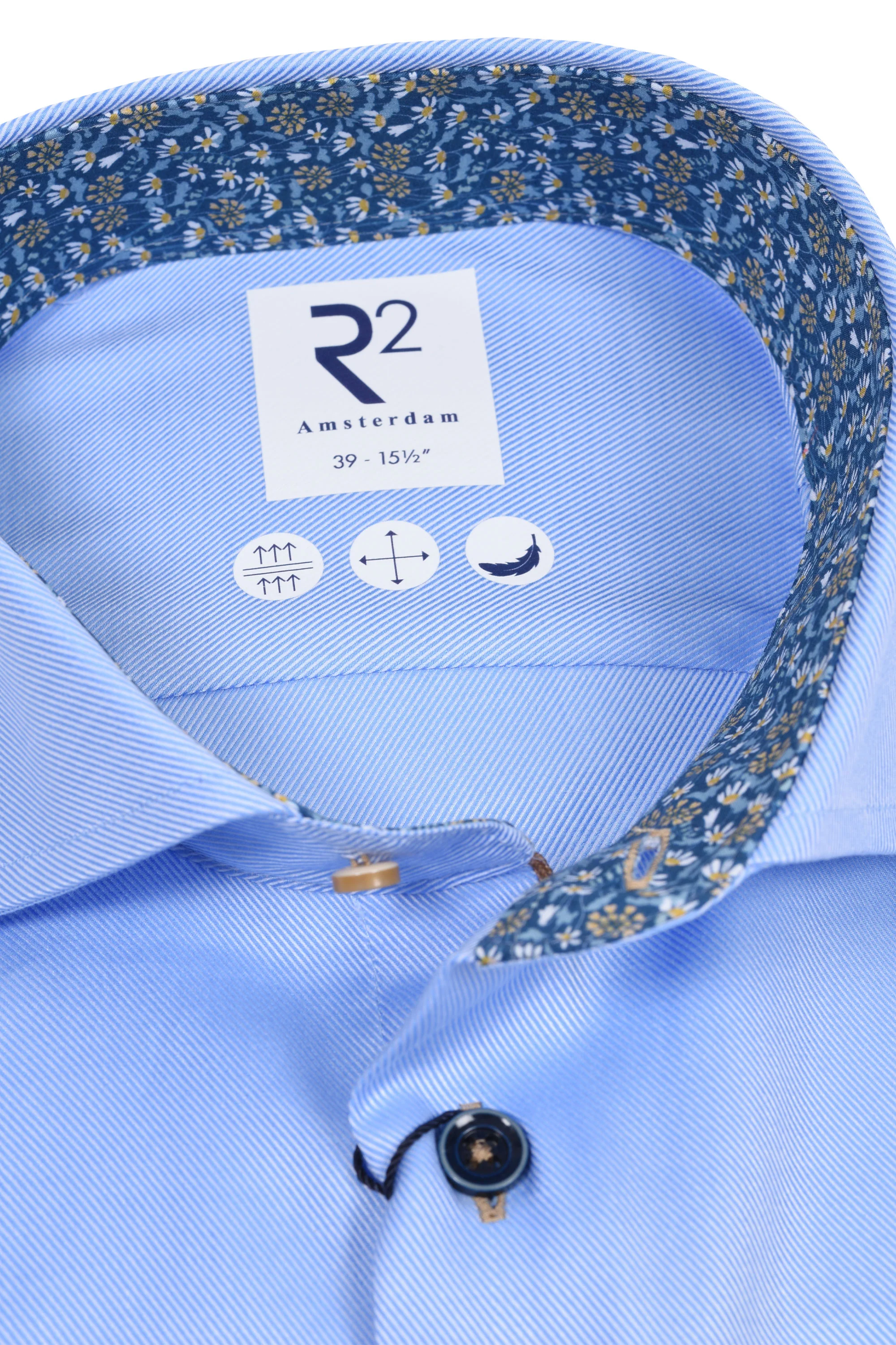R2 Long Sleeved Cut Away Collar Shirt Light Blue - Image 2