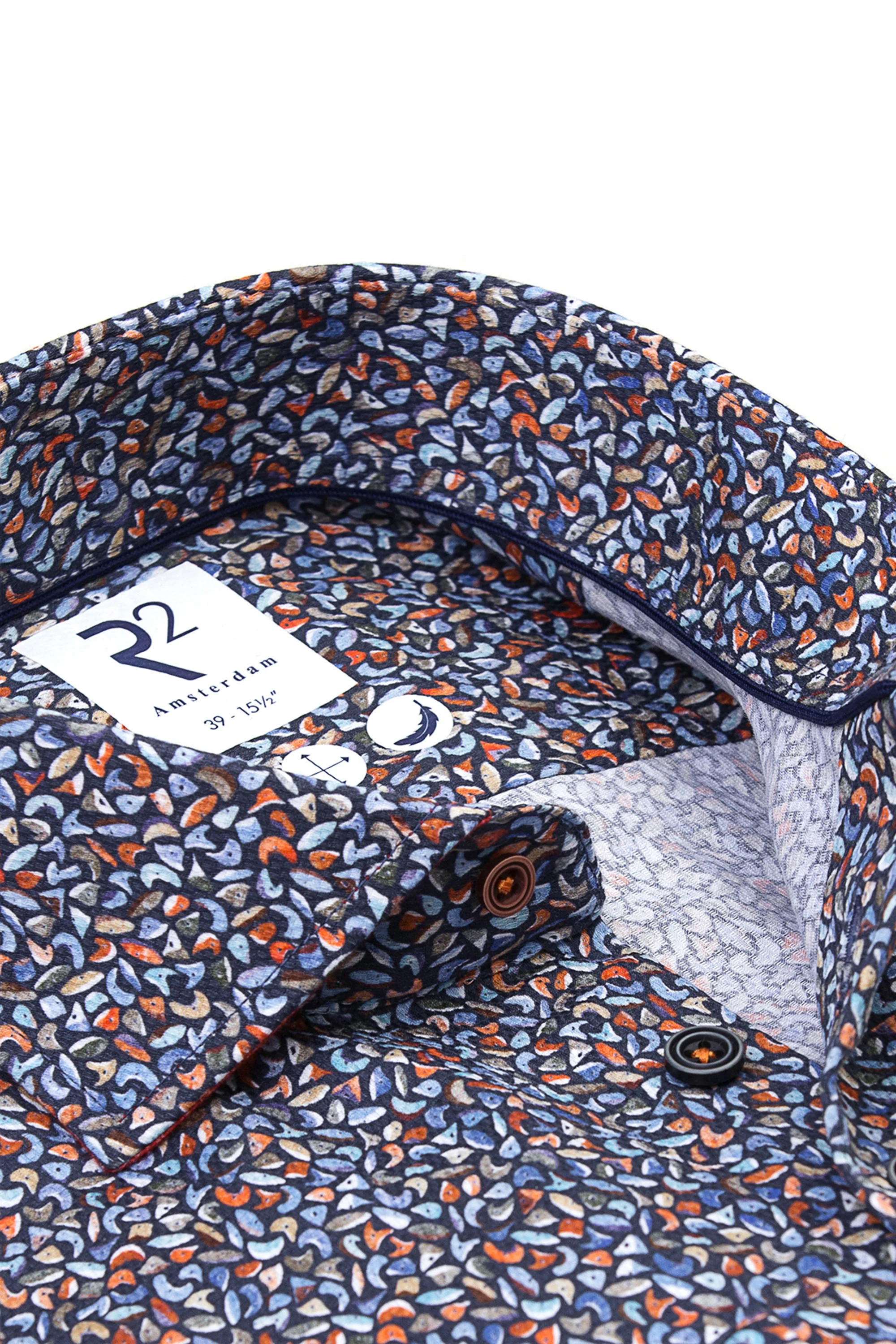 R2 Long Sleeved Cut Away Collar Pattered Shirt Multip-Coloured - Image 2