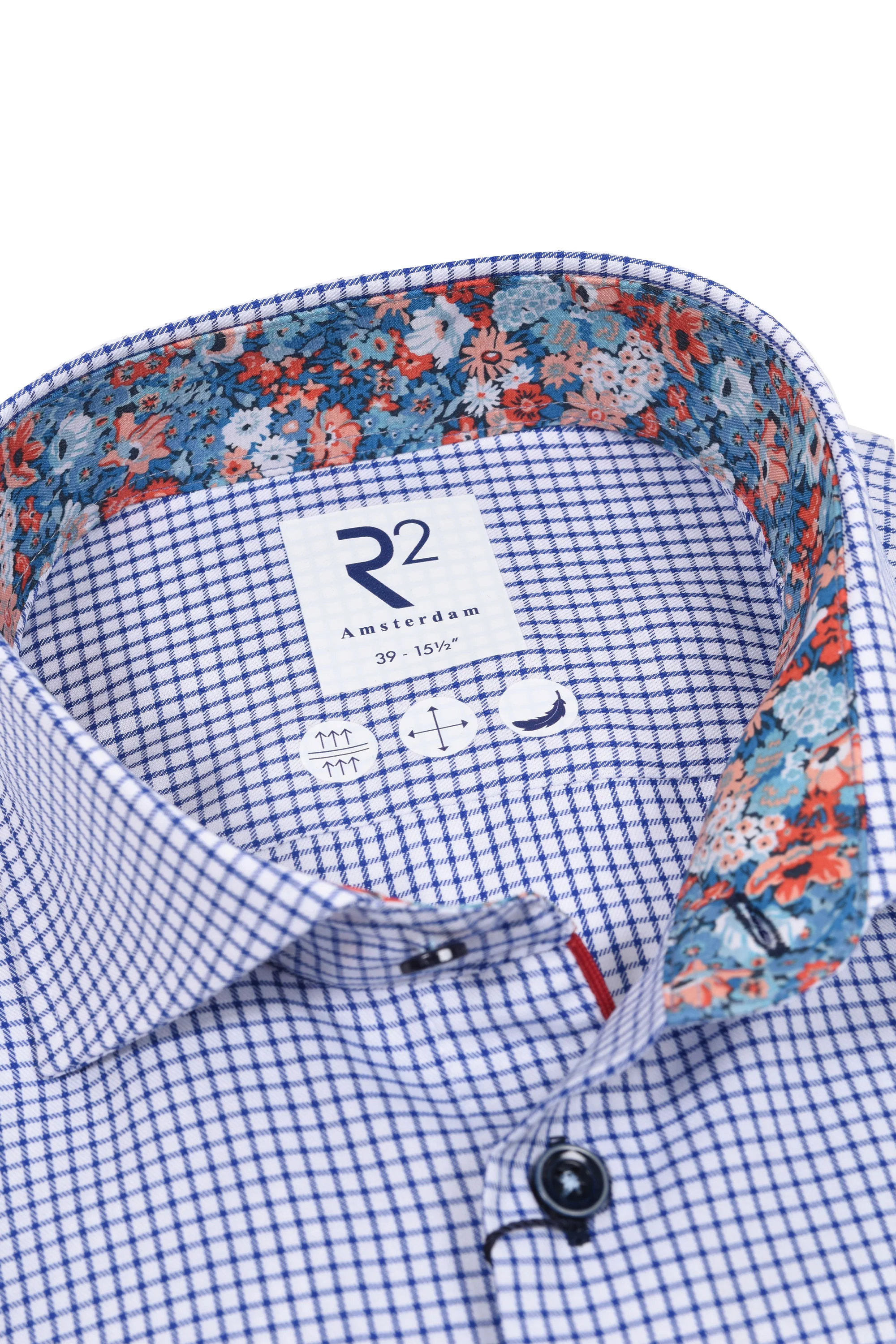 R2 Long Sleeved Cut Away Collar Shirt Navy Check - Image 2