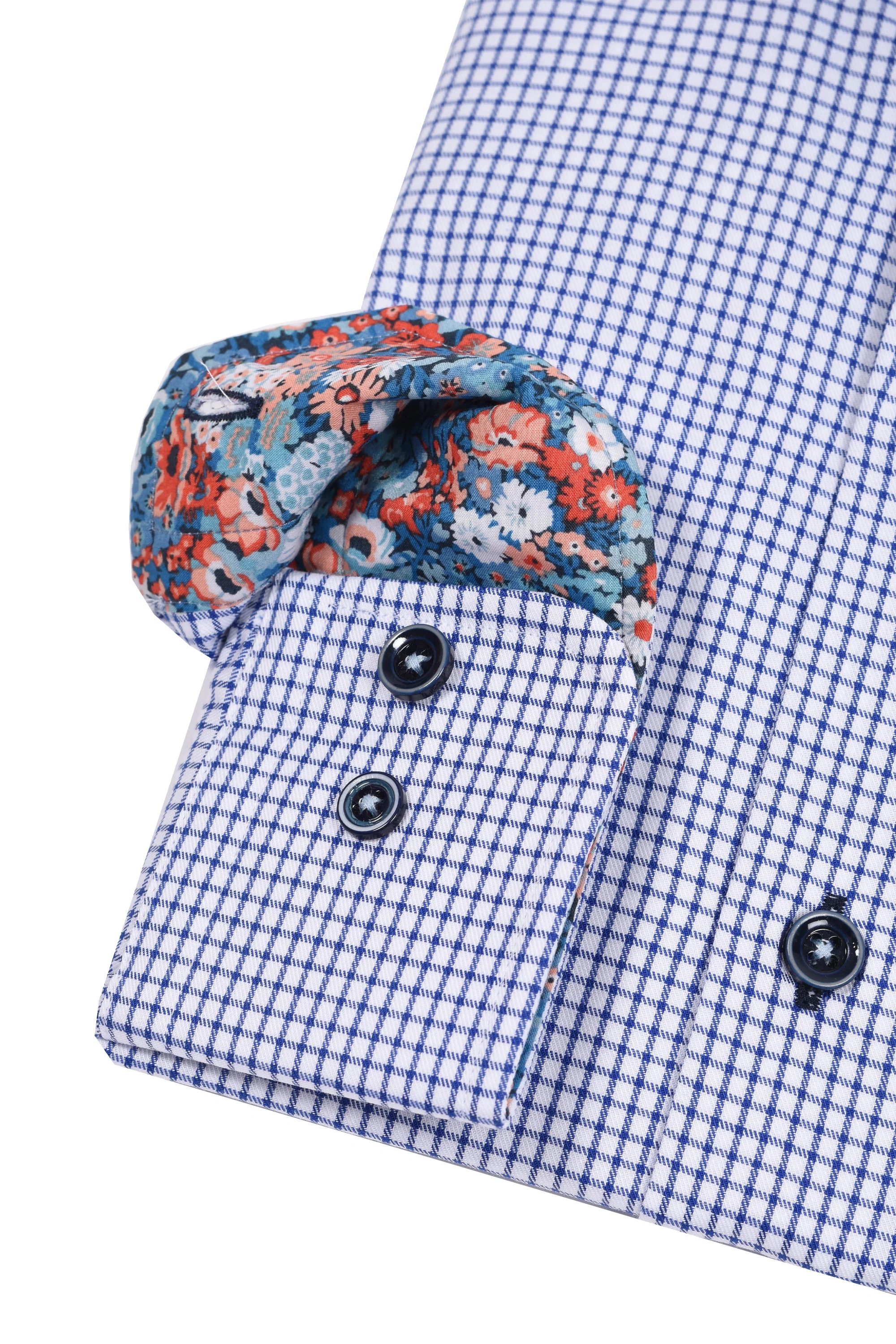 R2 Long Sleeved Cut Away Collar Shirt Navy Check - Image 3