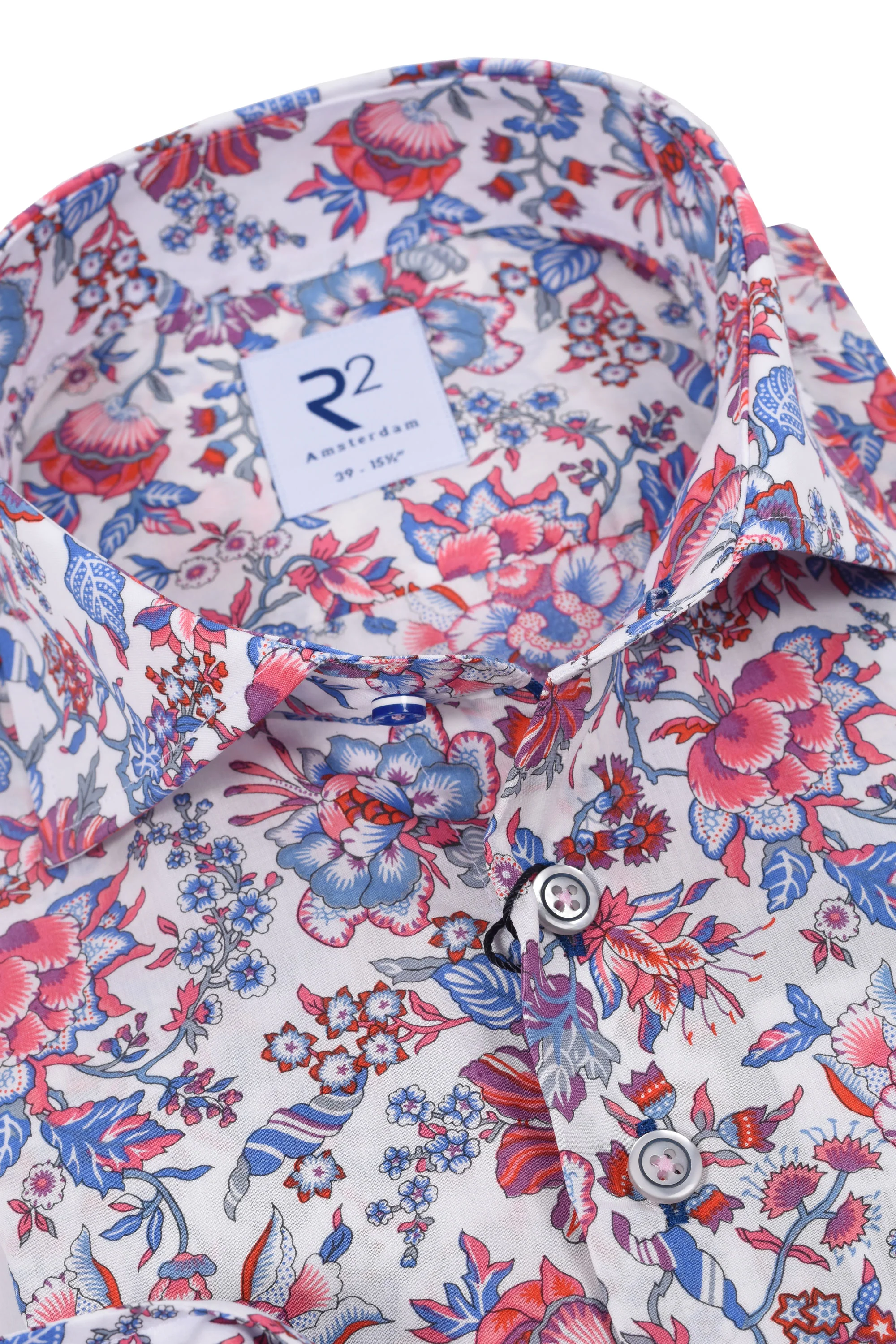 R2 LONG SLEEVED CUT AWAY COLLAR SHIRT WHITE FLORAL - Image 2