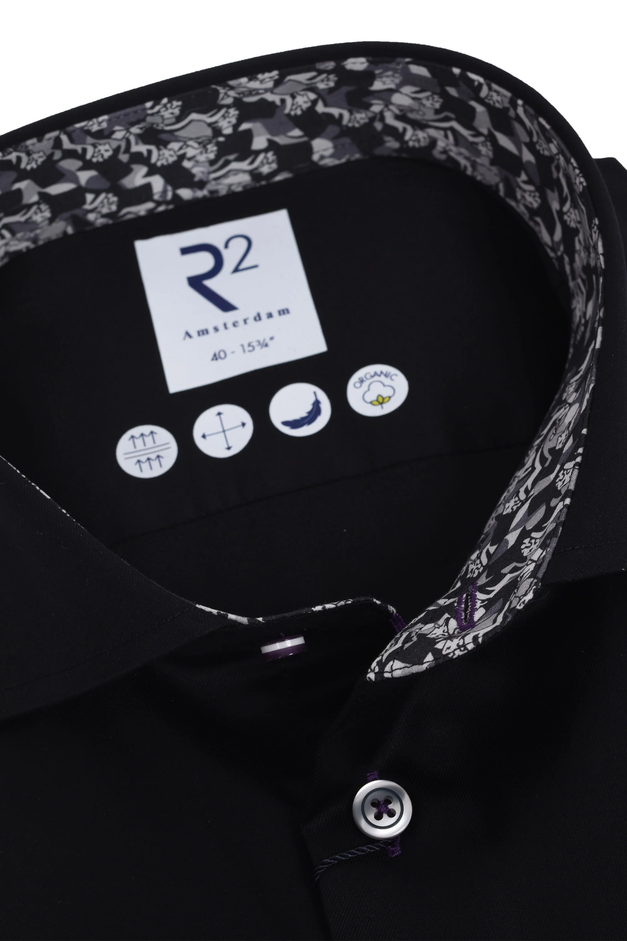 R2 Long Sleeved Cut Away Collar Shirt Black - Image 2